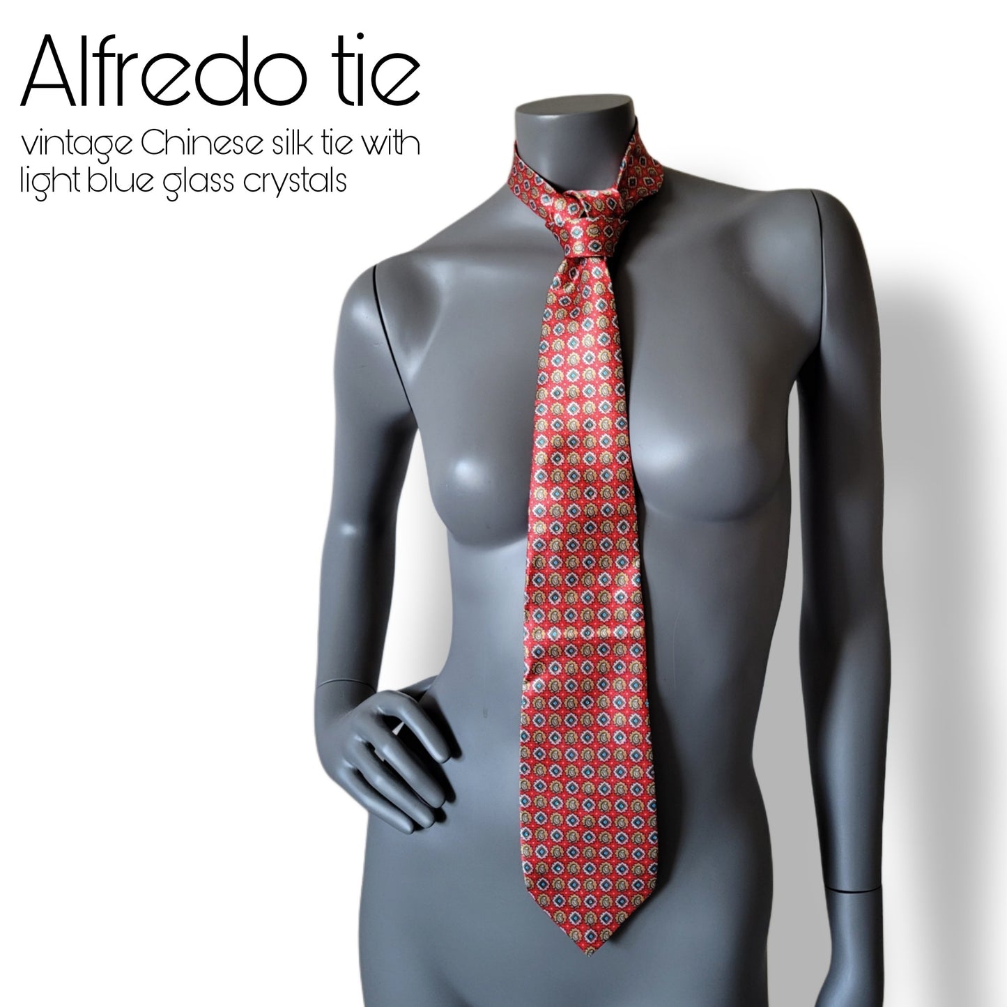 Tie it Together collection: Alfredo tie, vintage classic Chinese silk necktie with light blue glass crystals