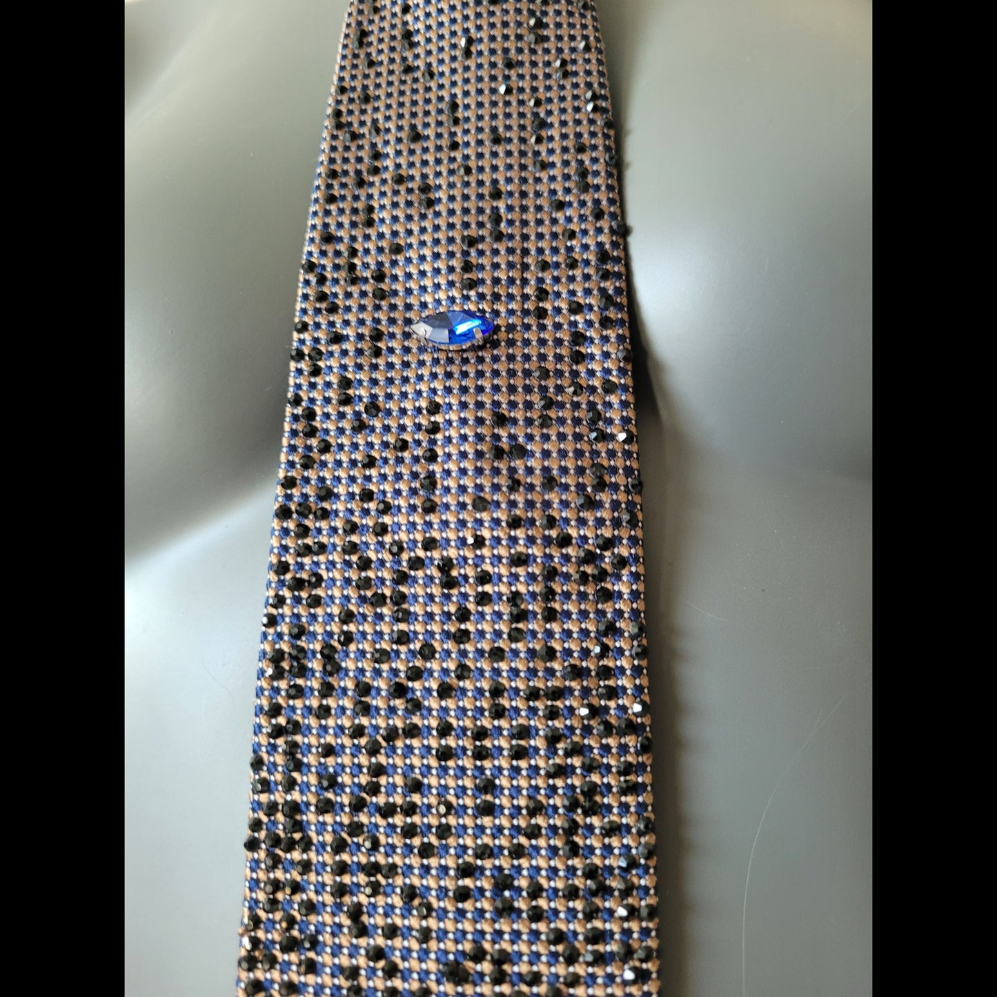 Depth of the Rabbit Hole collection: Blue Pill I tie, Matrix inspired silk necktie with blue and black glass crystals