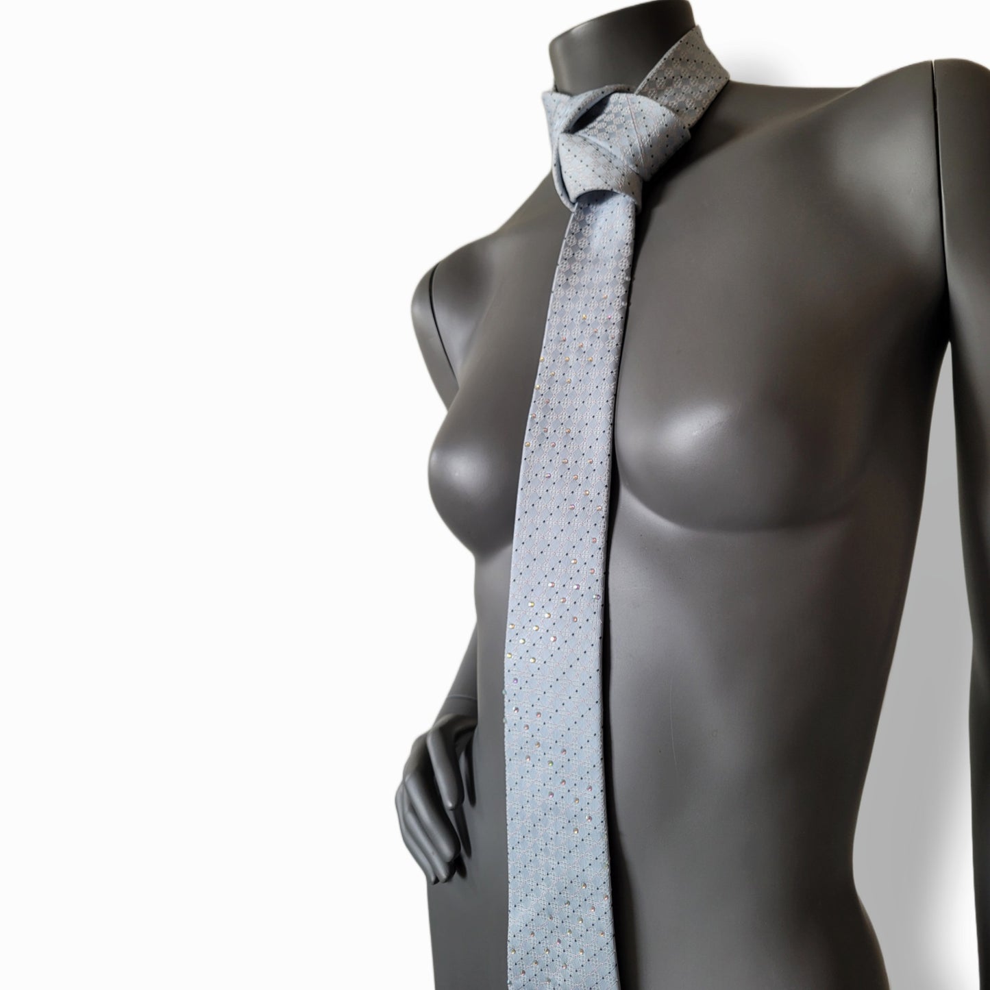Another Dance collection: Diamonds in the Sky tie, vintage light blue silk necktie with irredecent glass crystals in zig zag pattern