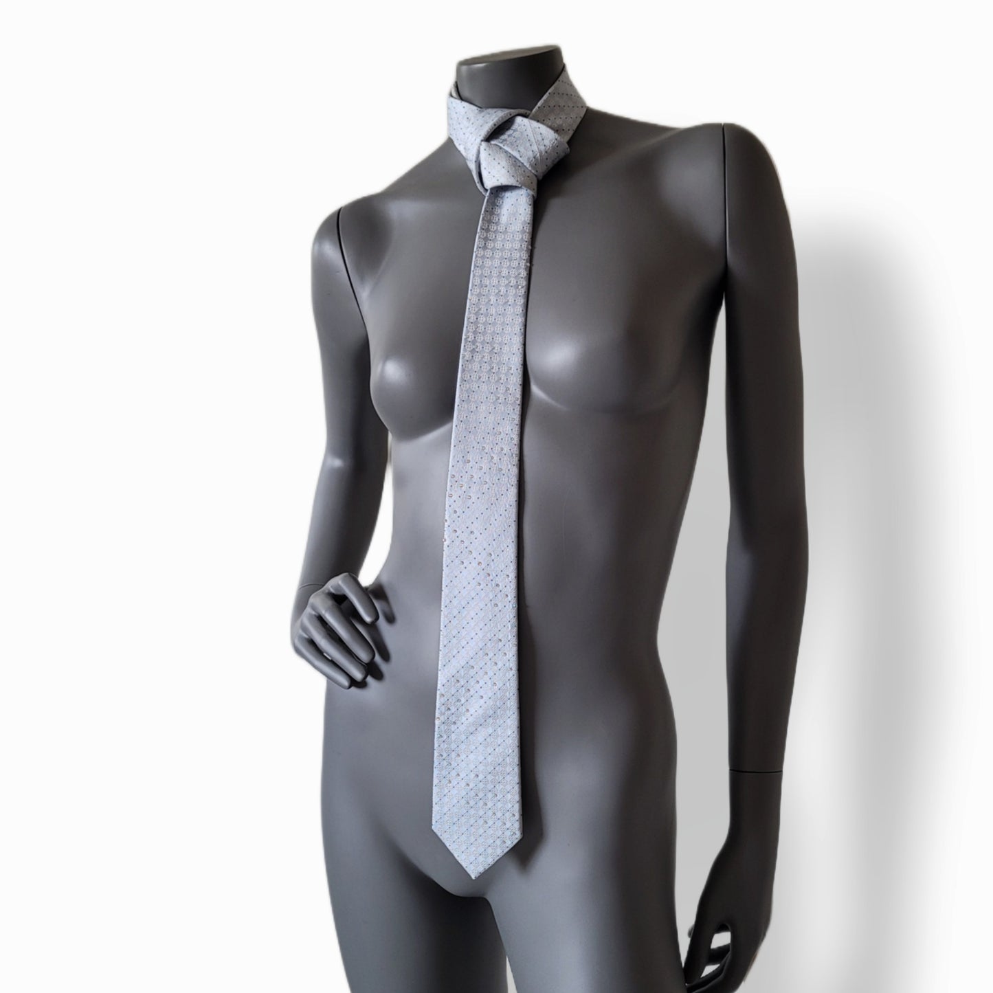Another Dance collection: Diamonds in the Sky tie, vintage light blue silk necktie with irredecent glass crystals in zig zag pattern