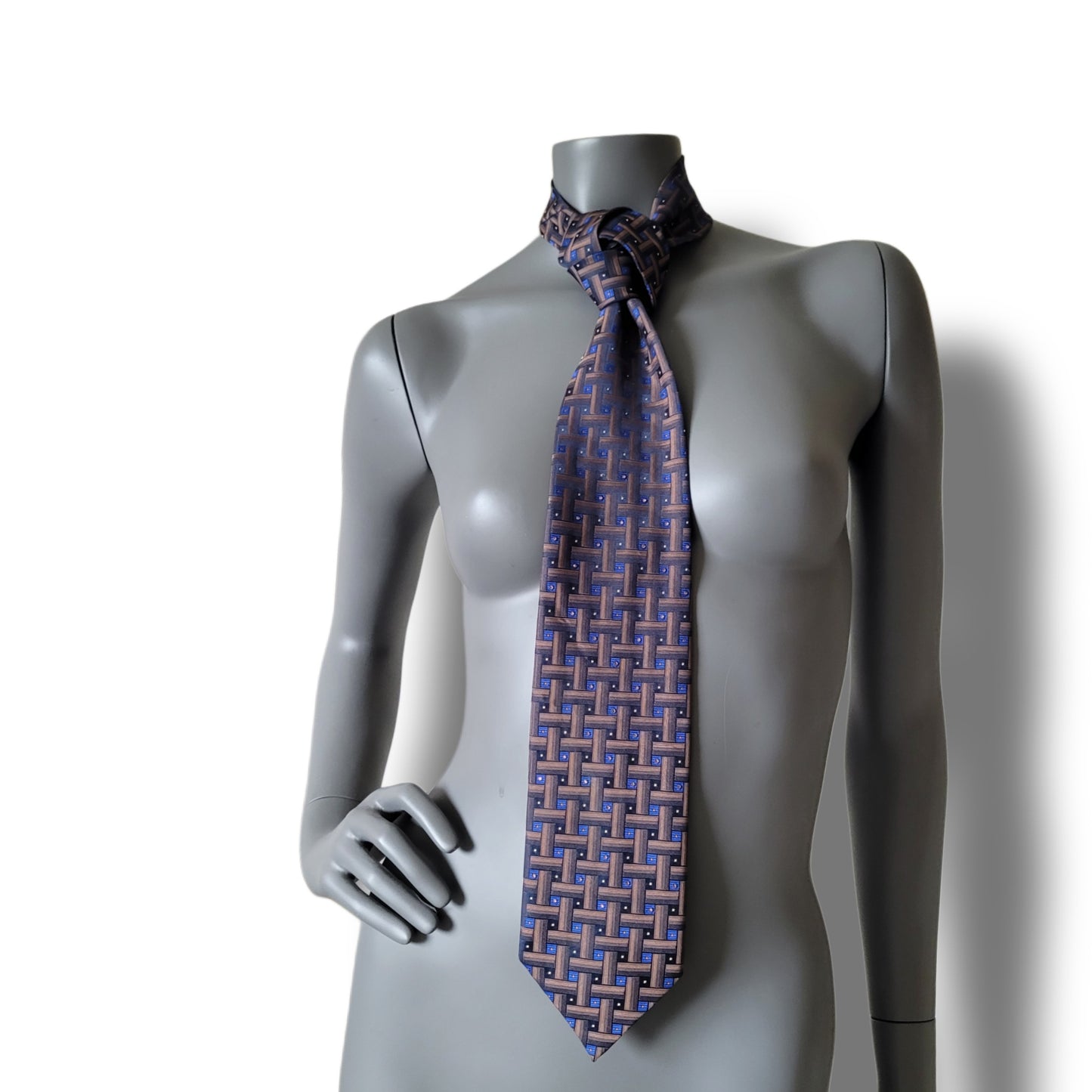 Another Dance collection: Electro Glide in Blue tie, vintage dark blue, bronze and black necktie with geometrical pattern and glass crystals