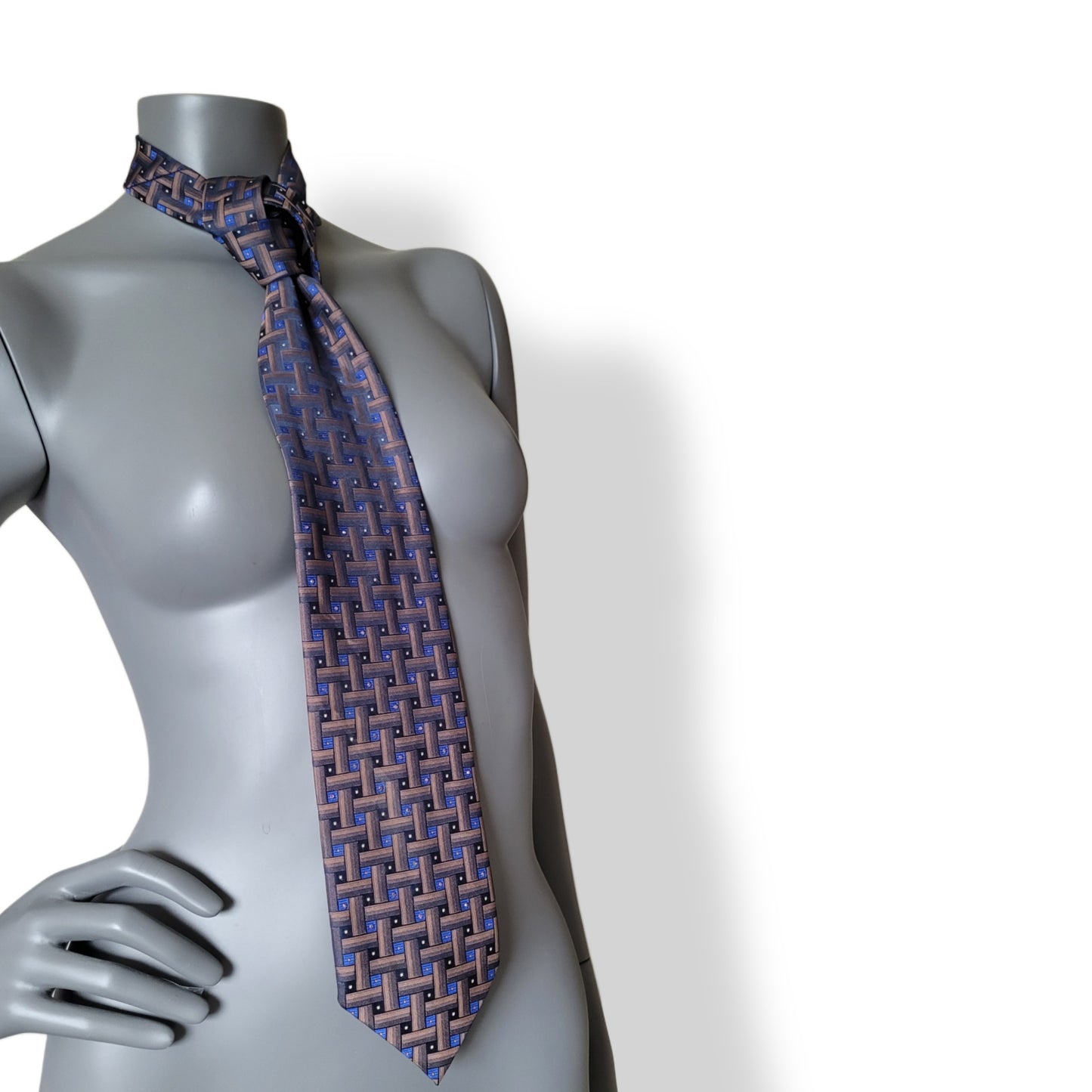 Another Dance collection: Electro Glide in Blue tie, vintage dark blue, bronze and black necktie with geometrical pattern and glass crystals