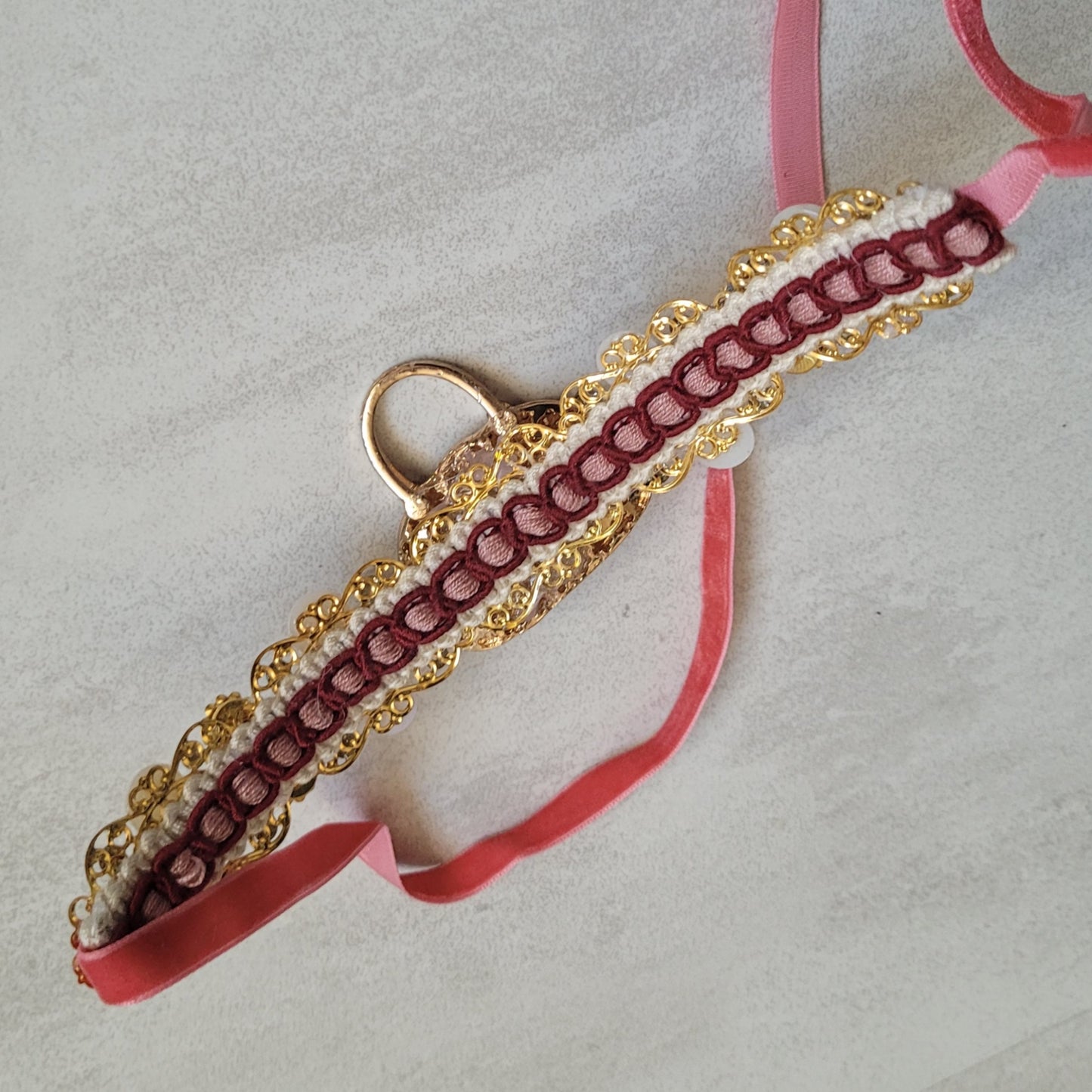 WhatEver collection: The Girl's Best Friend metal choker with a crystal encrusted red and pink handbag, faux pearls and hight quality glass crystals