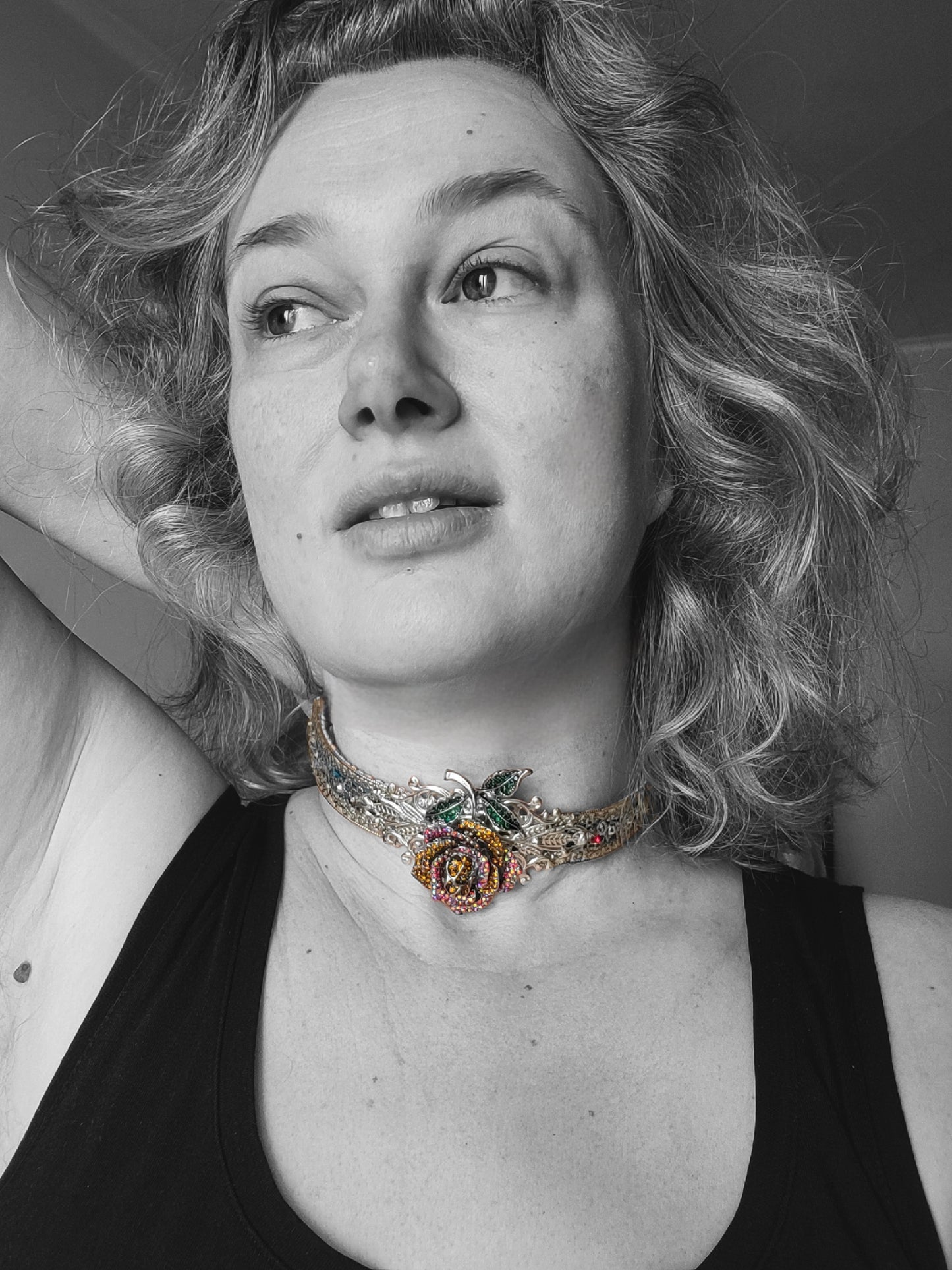 WhatEver collection: The Gothic Rose, reversable metal choker with a crystal encrusted rose and glass crystals (update photos before launch)