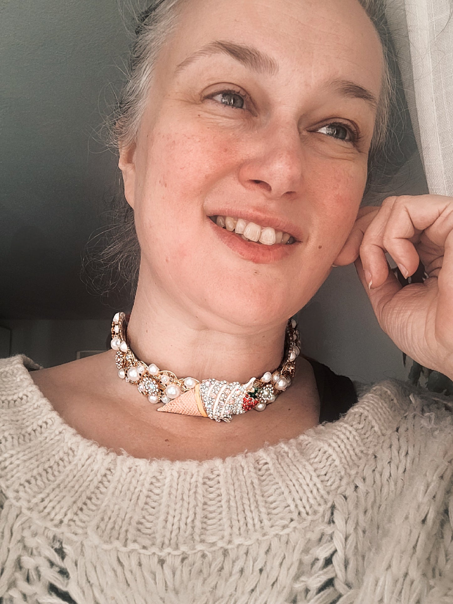 WhatEver collection: The Ice, Ice Baby metal choker with an ice cream cone and faux pearls
