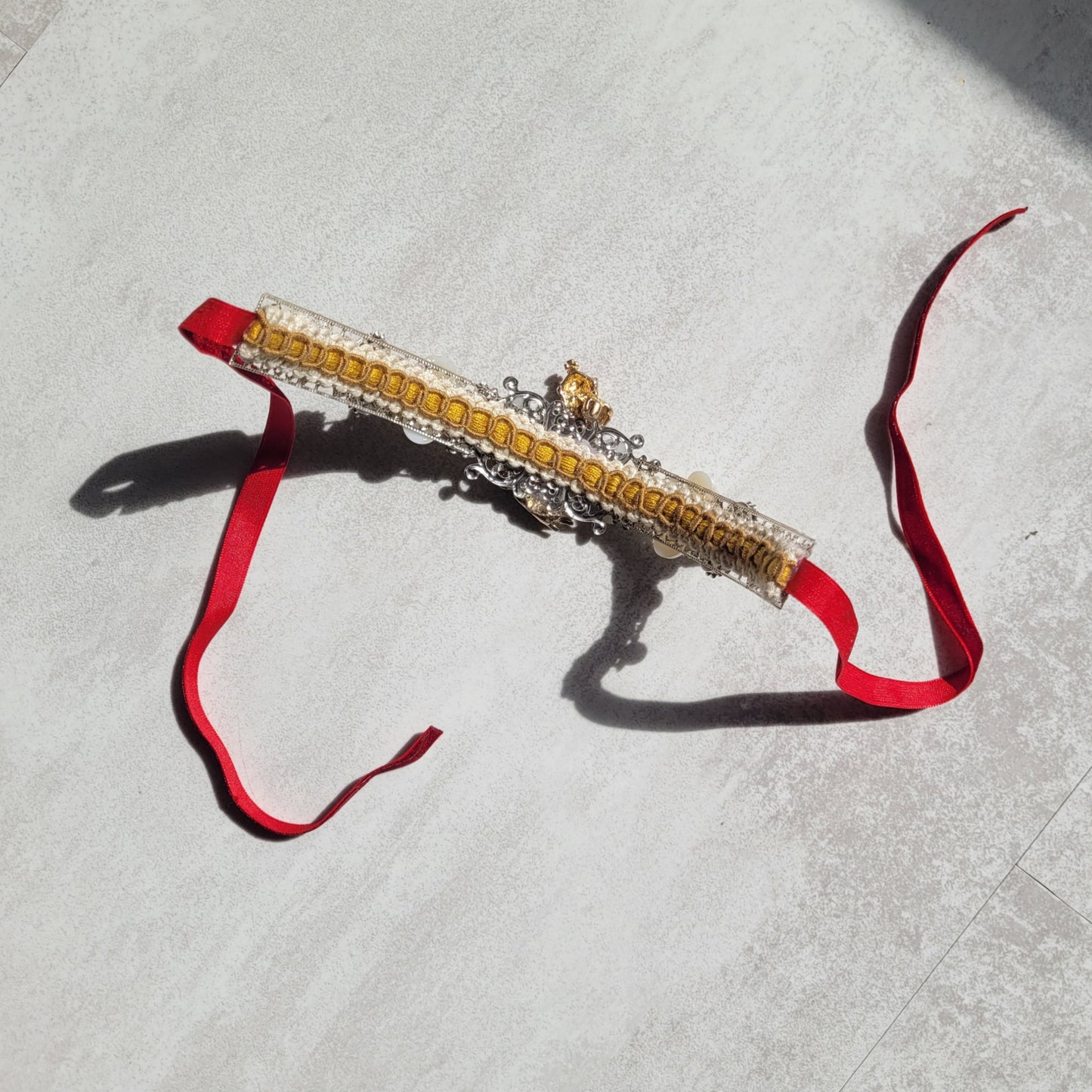 WhatEver collection: The Kiss the Frog metal choker with a crystal encrusted green frog wearing a red and golden royal crown, spikes, faux pearls, rhinestones and glass crystals (update photos before launch)
