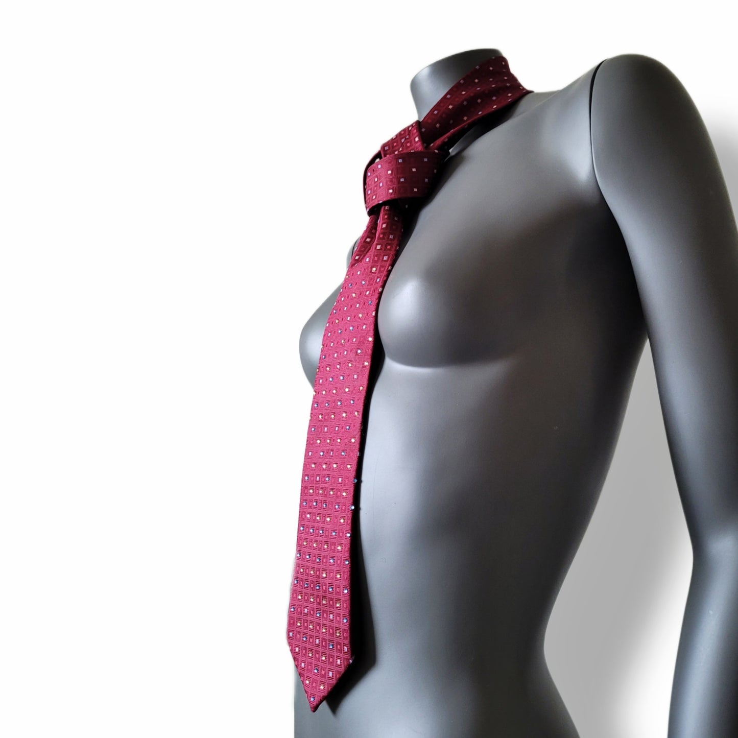 Another Dance collection: Modern Love tie, vintage burgundy | dark red silk necktie with glass crystals in light yellow and blue