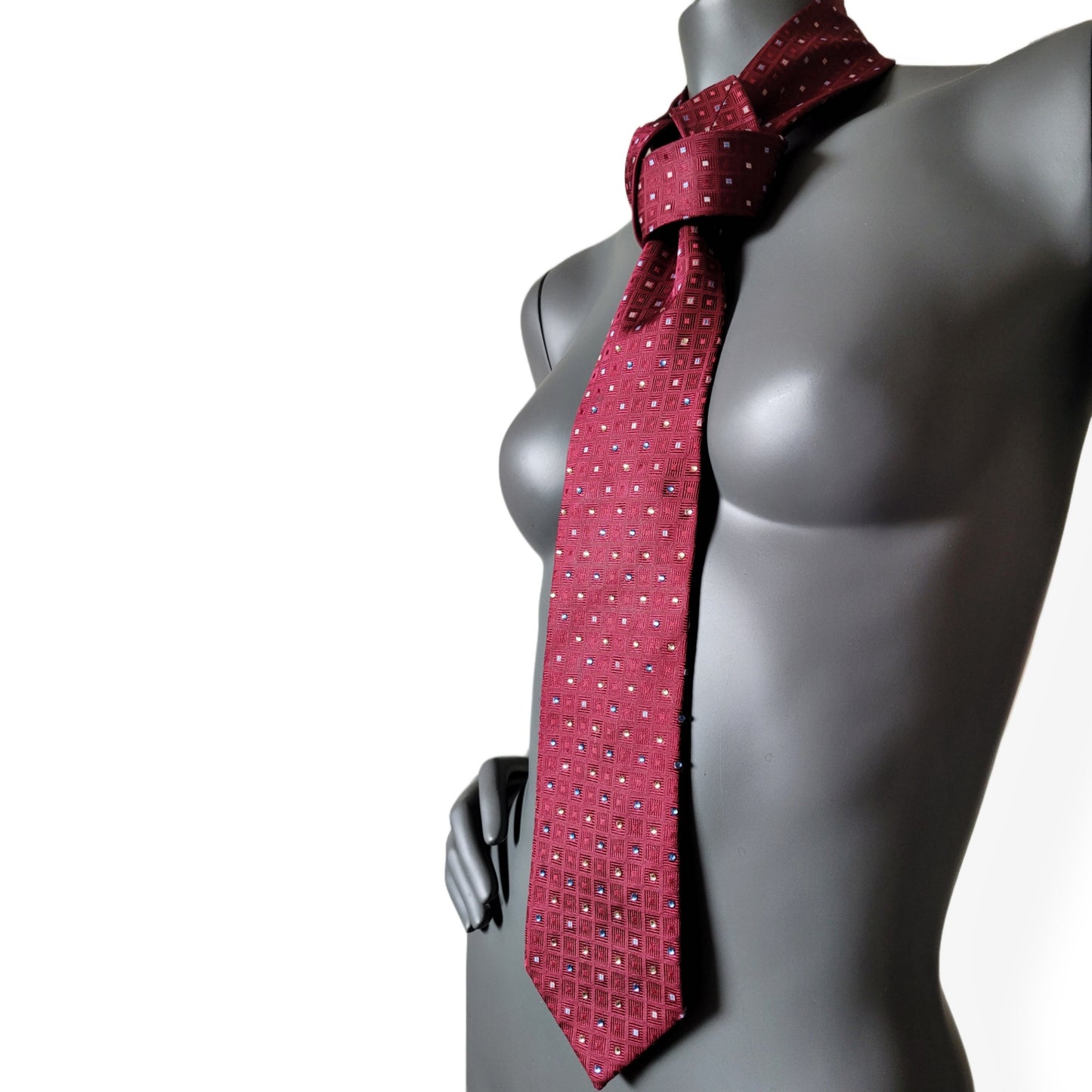 Another Dance collection: Modern Love tie, vintage burgundy | dark red silk necktie with glass crystals in light yellow and blue