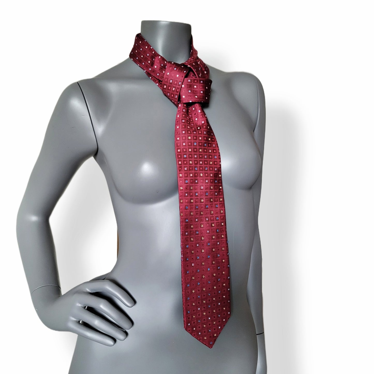 Another Dance collection: Modern Love tie, vintage burgundy | dark red silk necktie with glass crystals in light yellow and blue