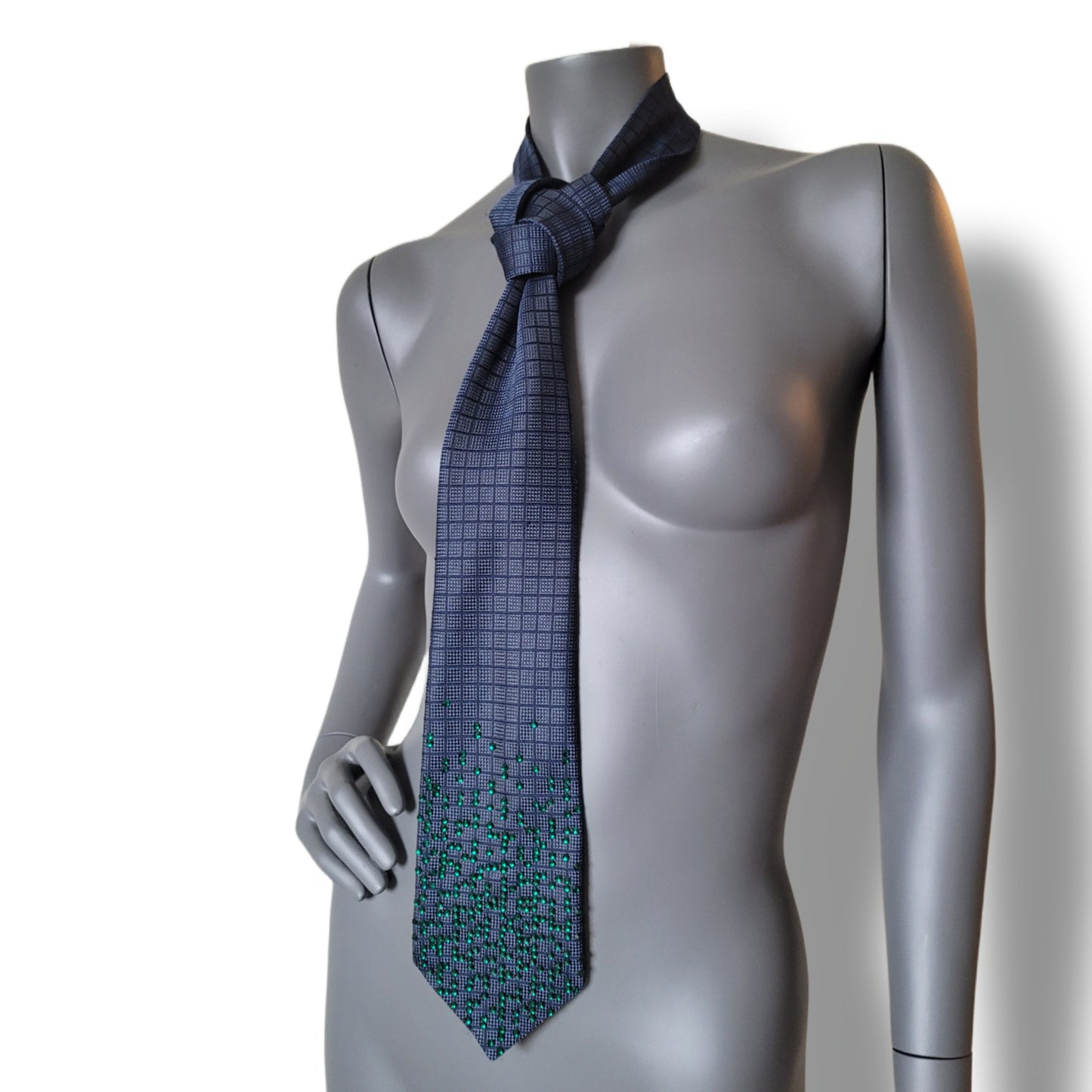 Depth of the Rabbit Hole collection: No Denying Purpose tie, retro necktie with Matrix inspired pattern in green glass crystals