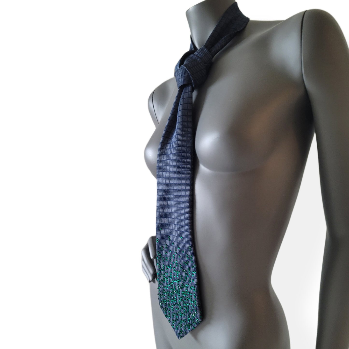 Depth of the Rabbit Hole collection: No Denying Purpose tie, retro necktie with Matrix inspired pattern in green glass crystals