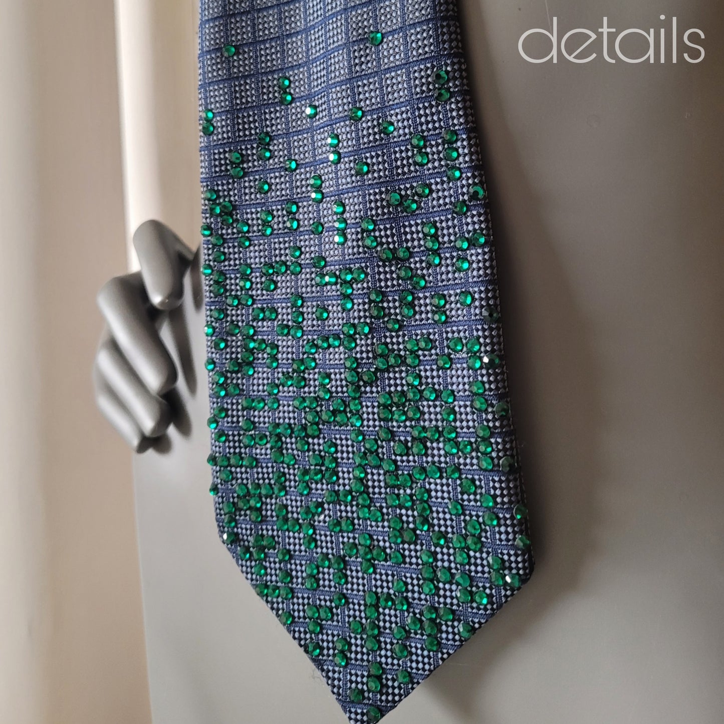 Depth of the Rabbit Hole collection: No Denying Purpose tie, retro necktie with Matrix inspired pattern in green glass crystals