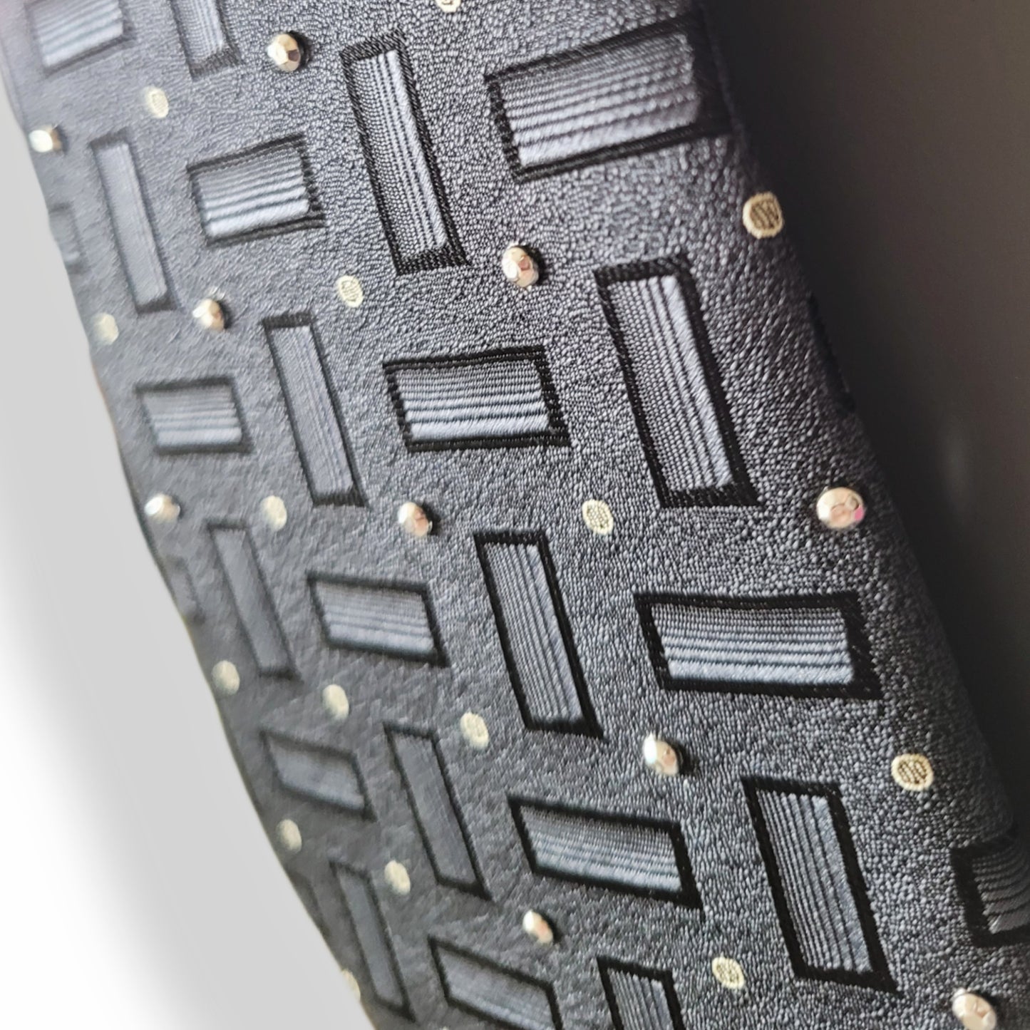 Another Dance collection: OK Computer tie, retro gray polyester necktie with ge pattern adorned with silver rhinestones