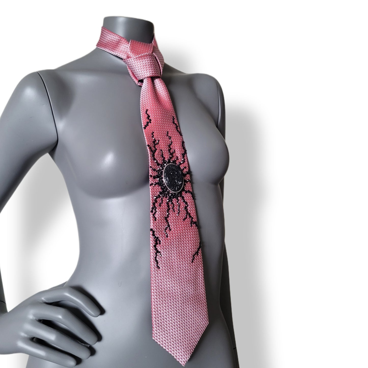 Origin collection: The Origin VI tie, vintage pink necktie with black glass crystals