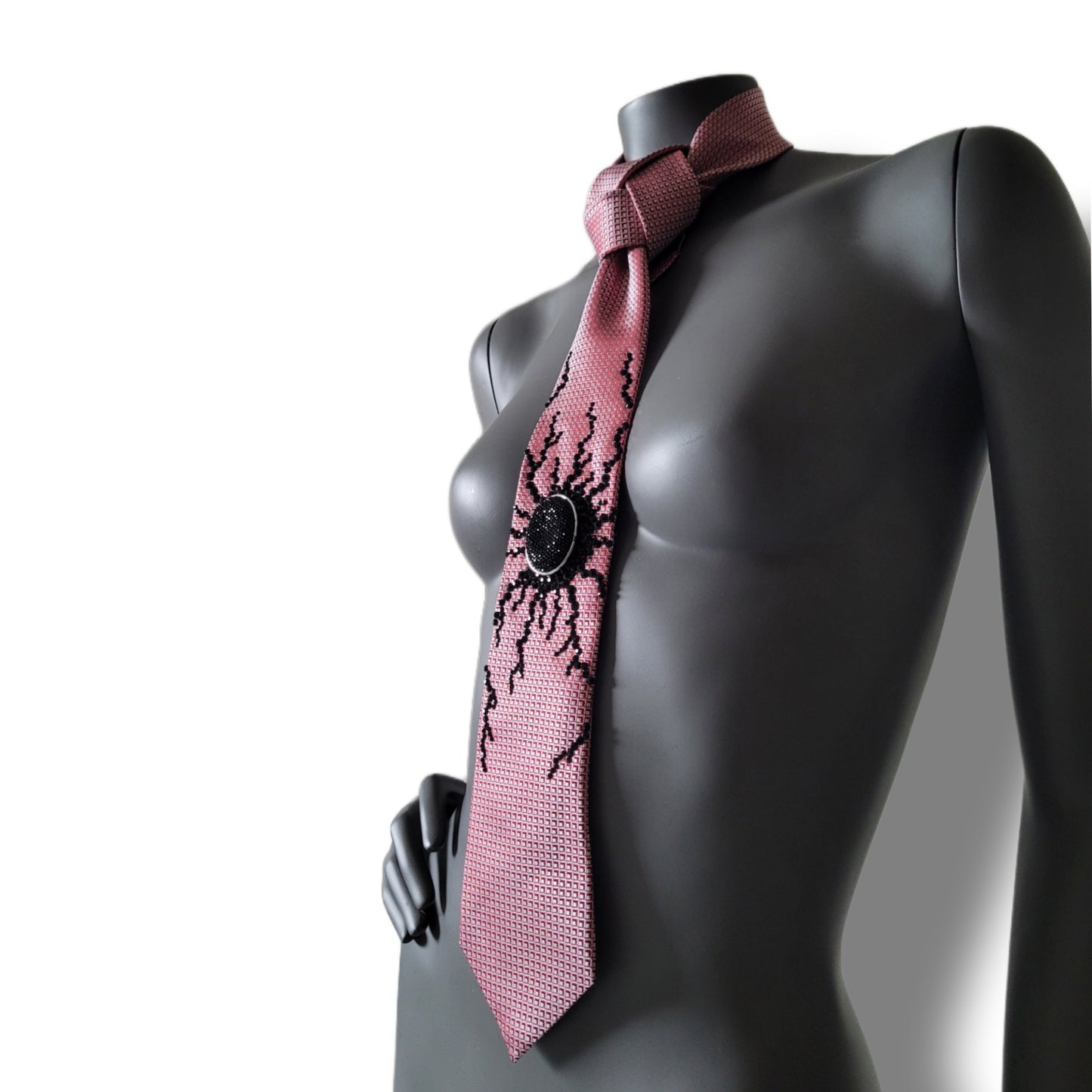 Origin collection: The Origin VI tie, vintage pink necktie with black glass crystals