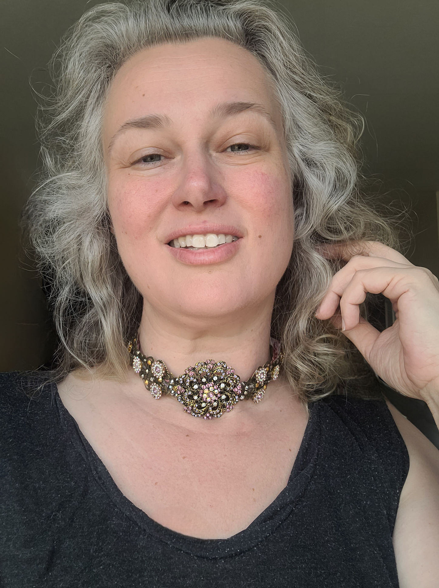 WhatEver collection: The Ouste, Madame Etiquette! metal choker in a Marie Antoinette inspired vibe with ornate pastel flowers, glass crystals, and rhinestones