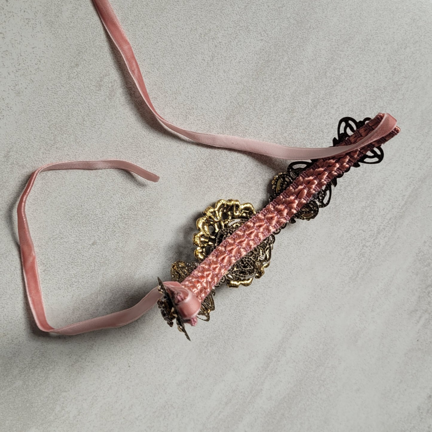 WhatEver collection: The Ouste, Madame Etiquette! metal choker in a Marie Antoinette inspired vibe with ornate pastel flowers, glass crystals, and rhinestones