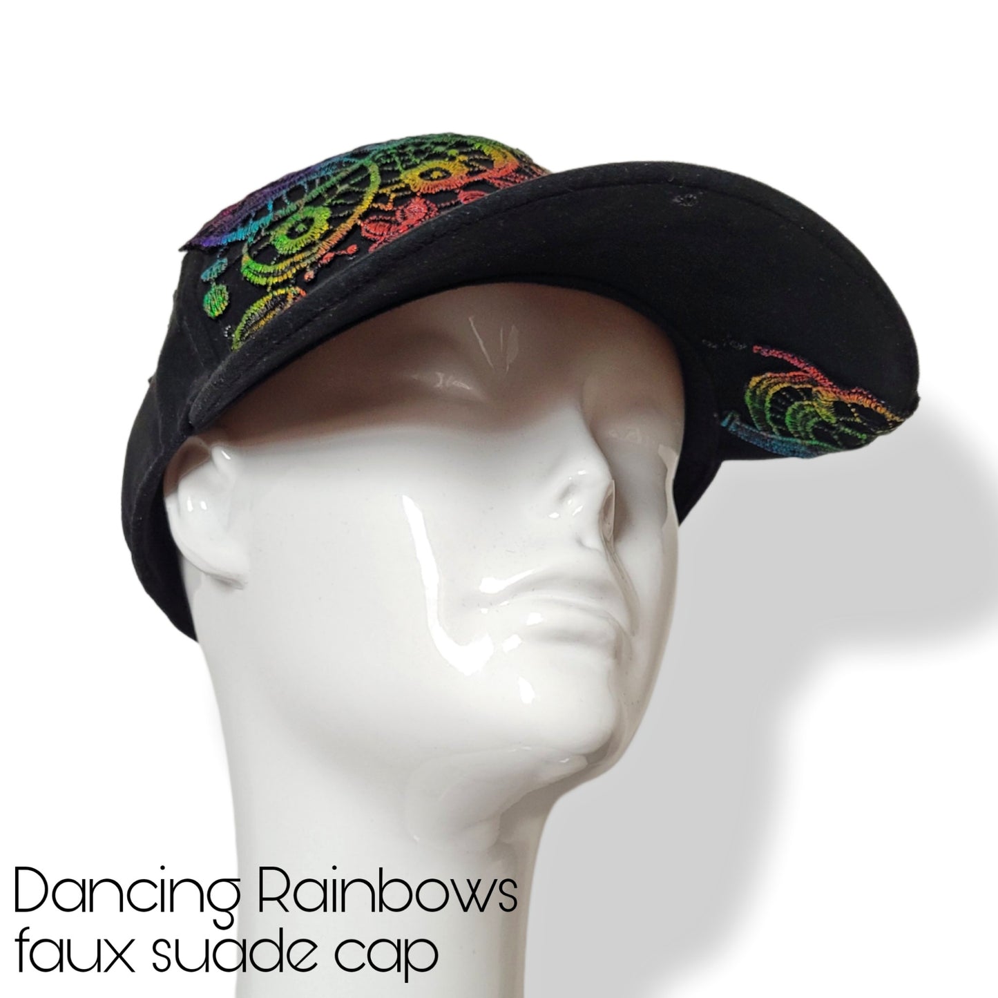 Viveka Gren Revamp, PRIDE edition: Dancing Rainbows faux suade cap (Large/size 58)