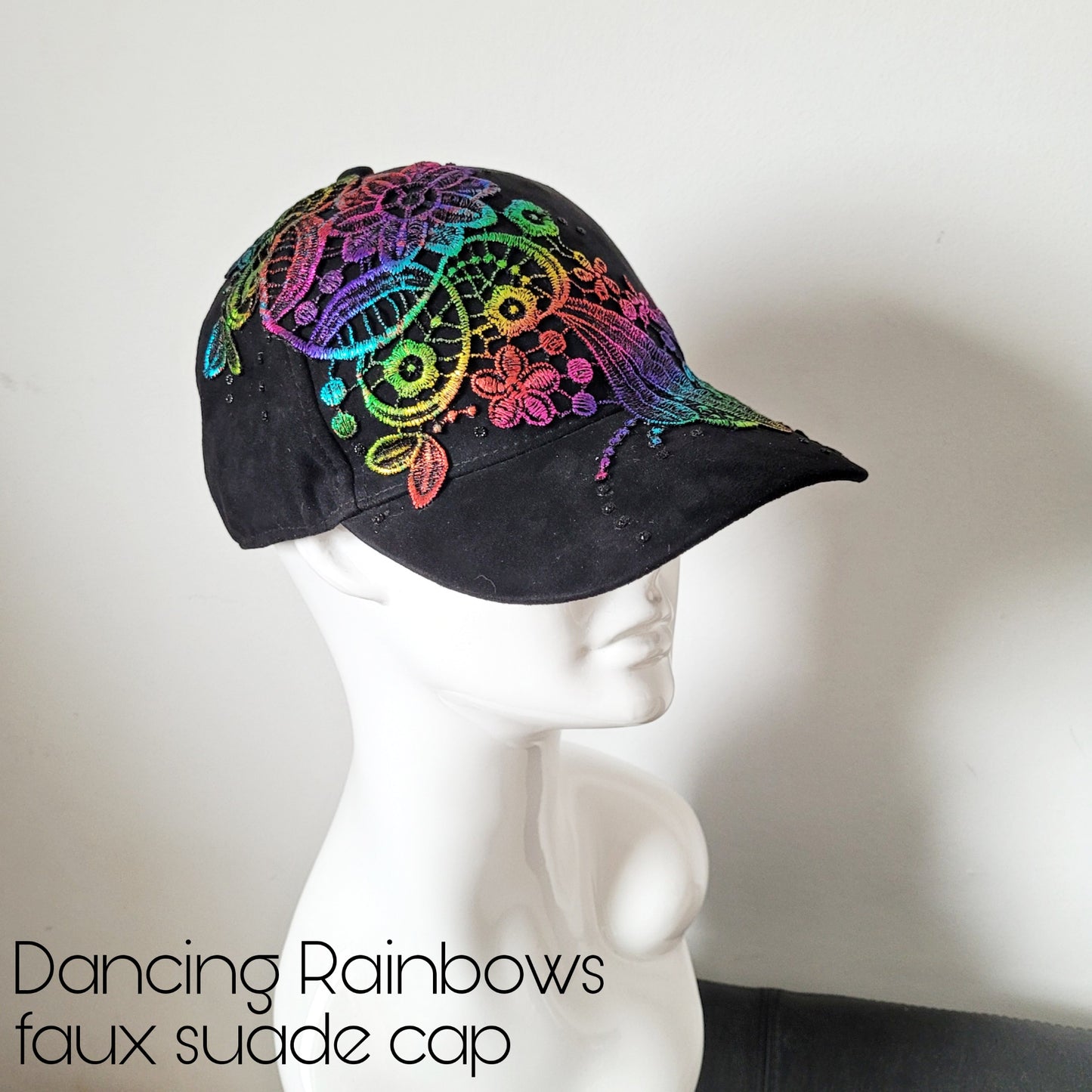 Viveka Gren Revamp, PRIDE edition: Dancing Rainbows faux suade cap (Large/size 58)