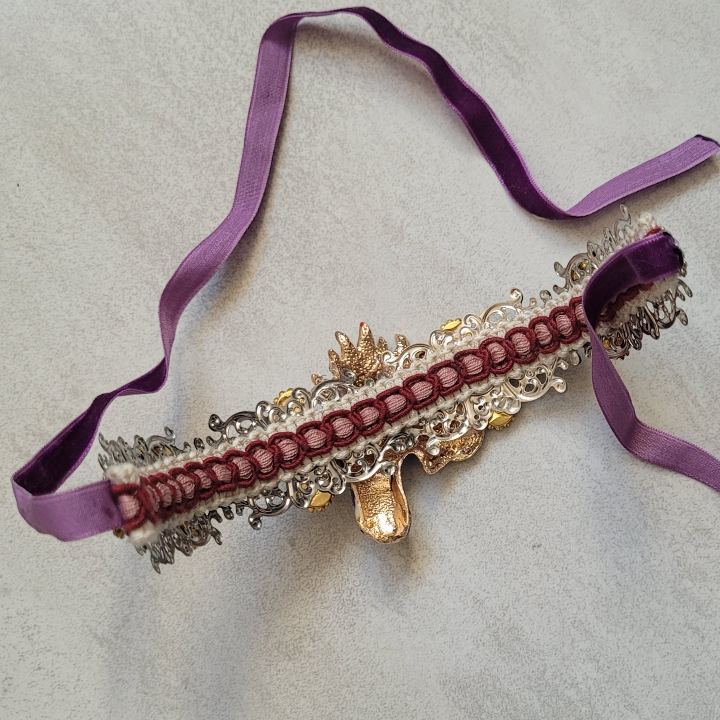 WhatEver collection: The Pierce My Purple Heart metal choker with a purple unicorn head, sparkling glass crystals and rhinestones
