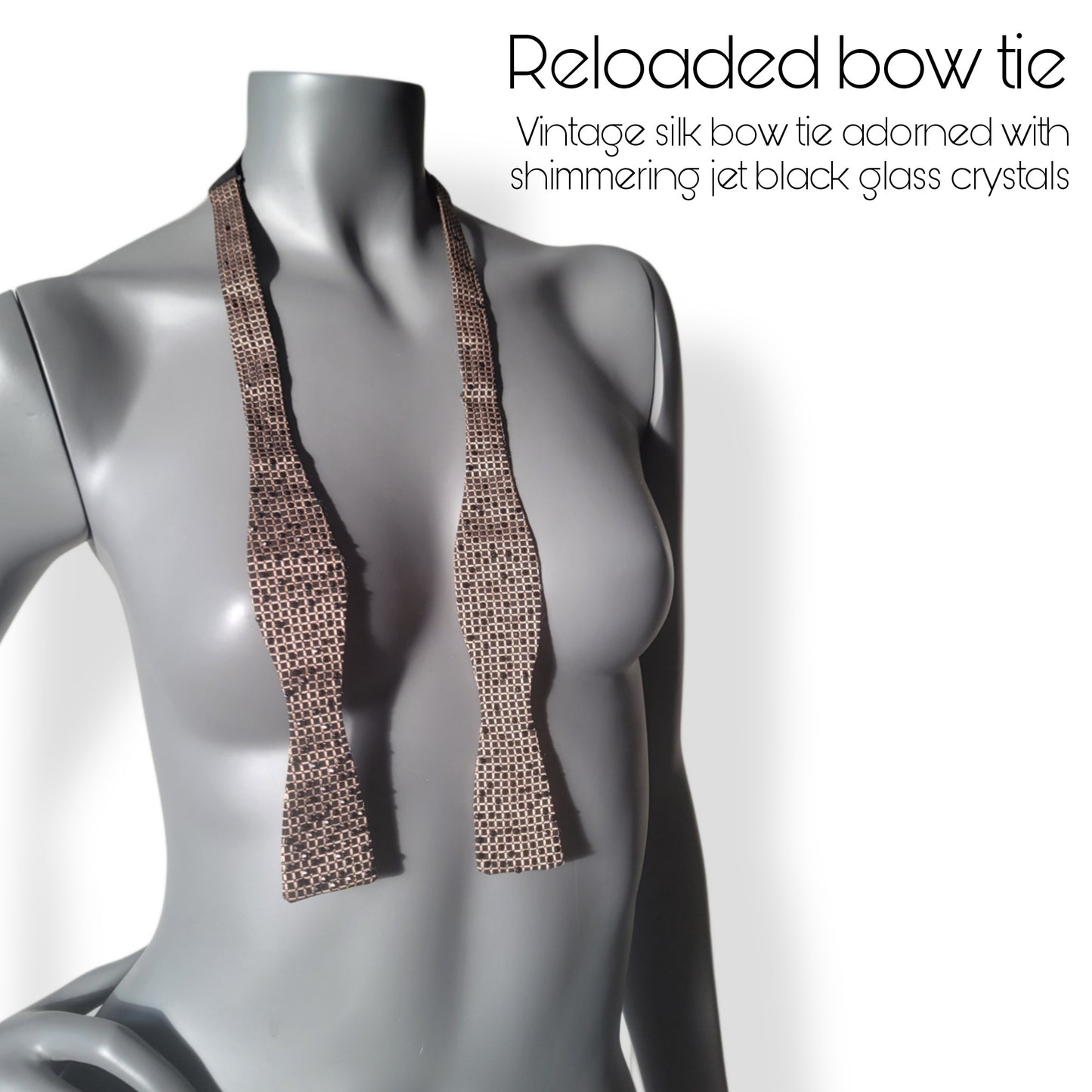 Depth of the Rabbit Hole collection: Reloaded bow tie, silk bow tie with shimmering jet black glass crystals in Matrix inspired pattern