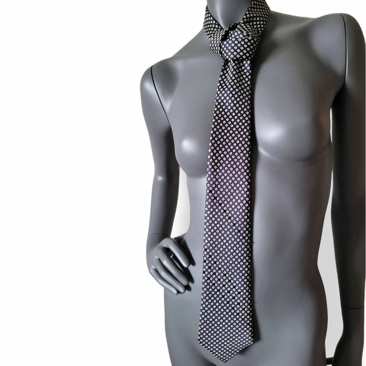 Another Dance collection: Run with the Money tie, vintage black necktie with white pattern and black glass crystals