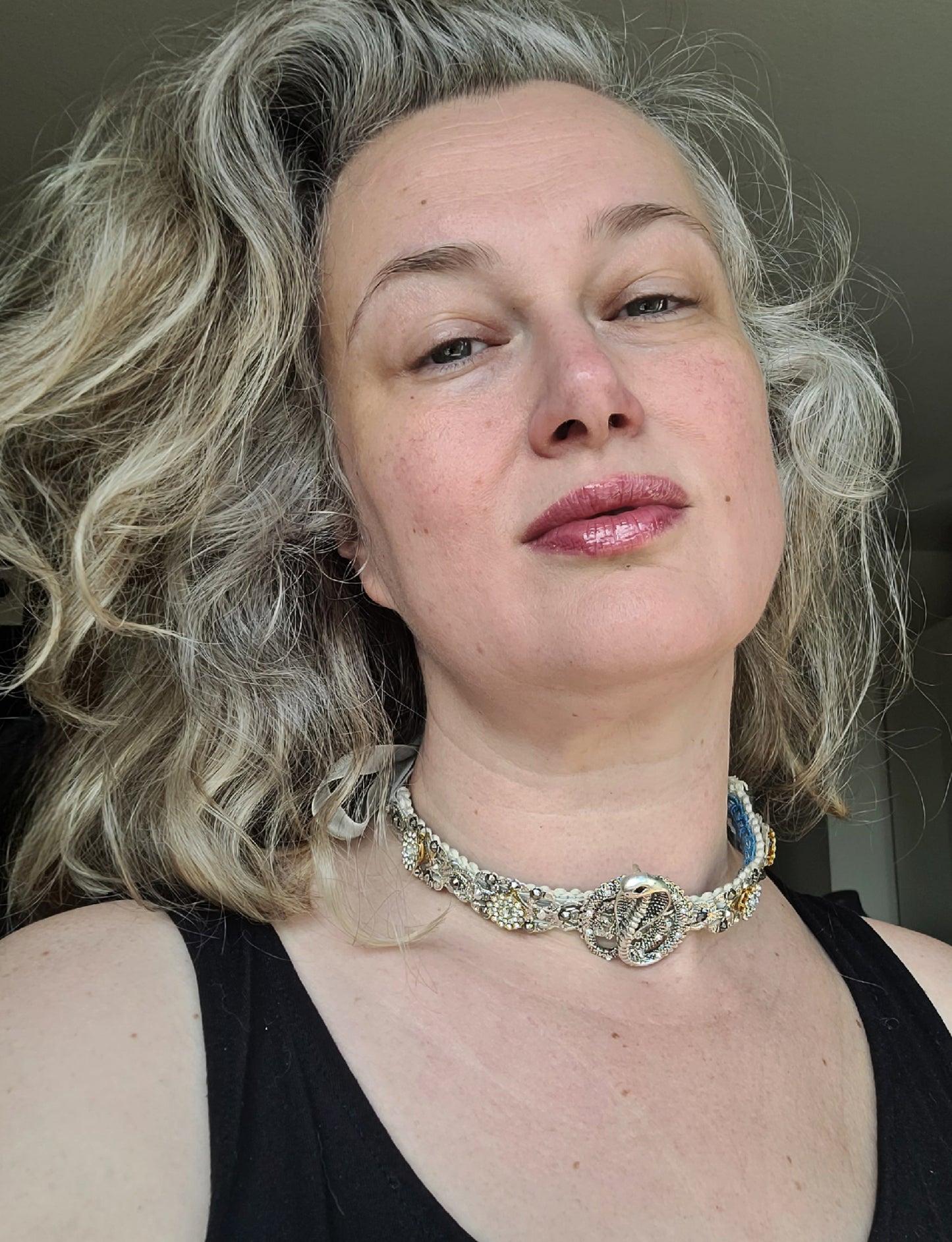 WhatEver collection: The Snake Charmer metal choker with a silver cobra, adorned with rhinestones and high quality glass crystals