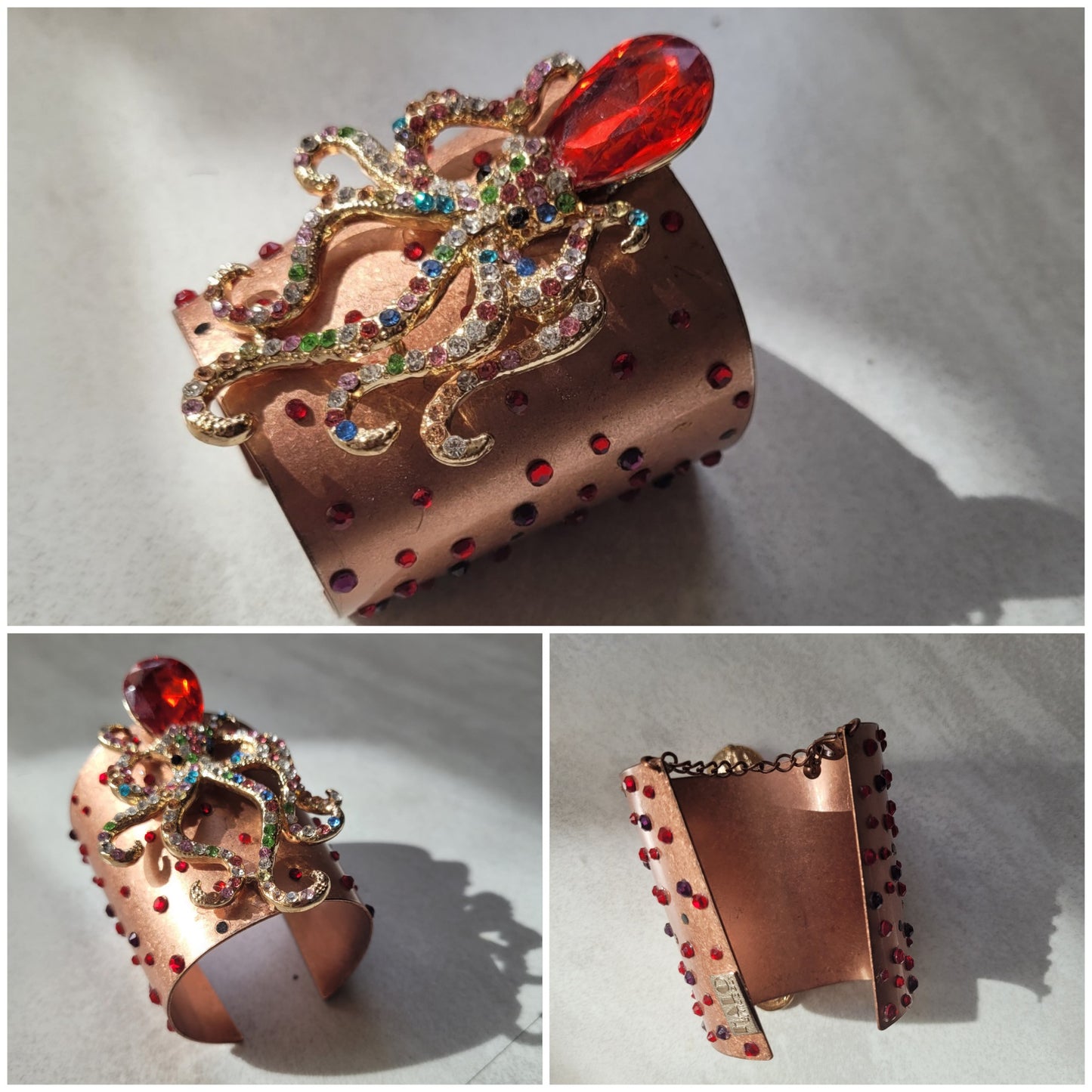 WhatEver collection: The Squeeze Me Tight copper bracelet, adorned with sparkling glass crystals in red and purple, and a crystal encrusted octopus. From the 2018's OG WhatEver collection ❤️🔥