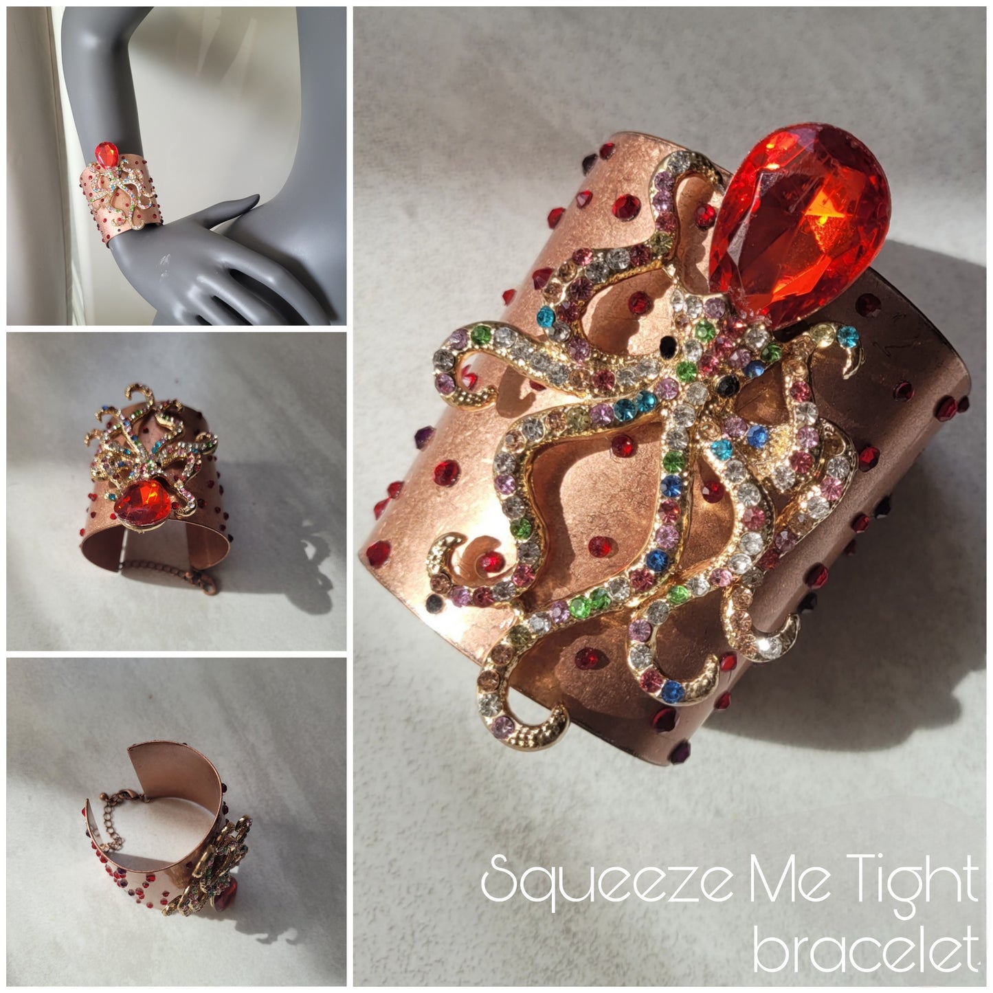 WhatEver collection: The Squeeze Me Tight copper bracelet, adorned with sparkling glass crystals in red and purple, and a crystal encrusted octopus. From the 2018's OG WhatEver collection ❤️🔥