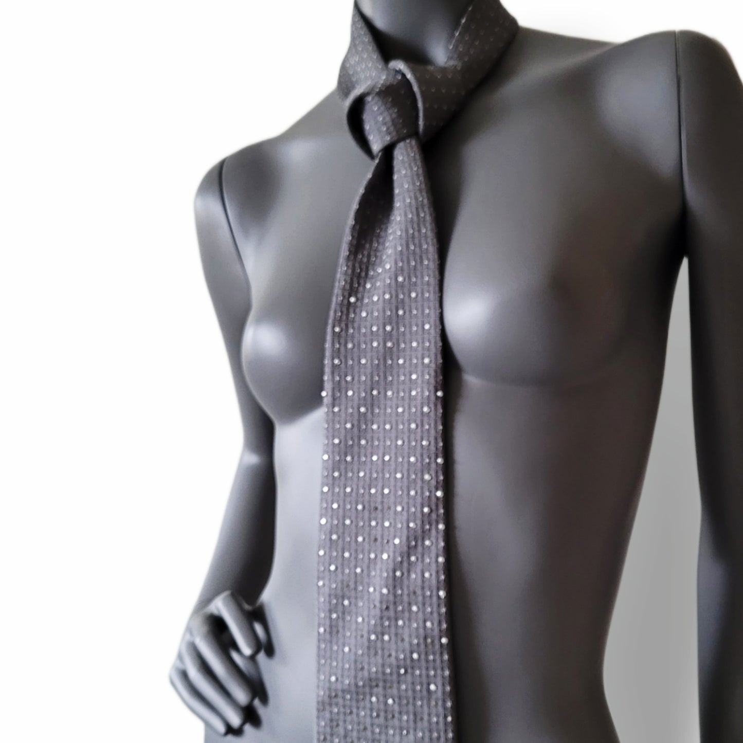 Another Dance collection: Starboy tie, vintage gray silk necktie with silver and gun metal rhinestones