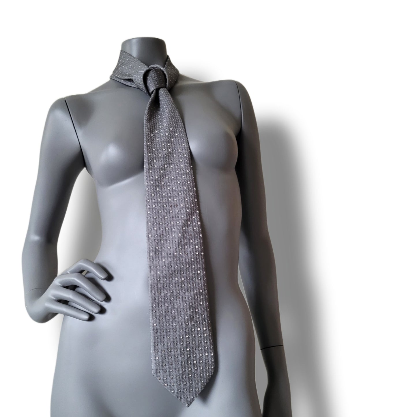 Another Dance collection: Starboy tie, vintage gray silk necktie with silver and gun metal rhinestones