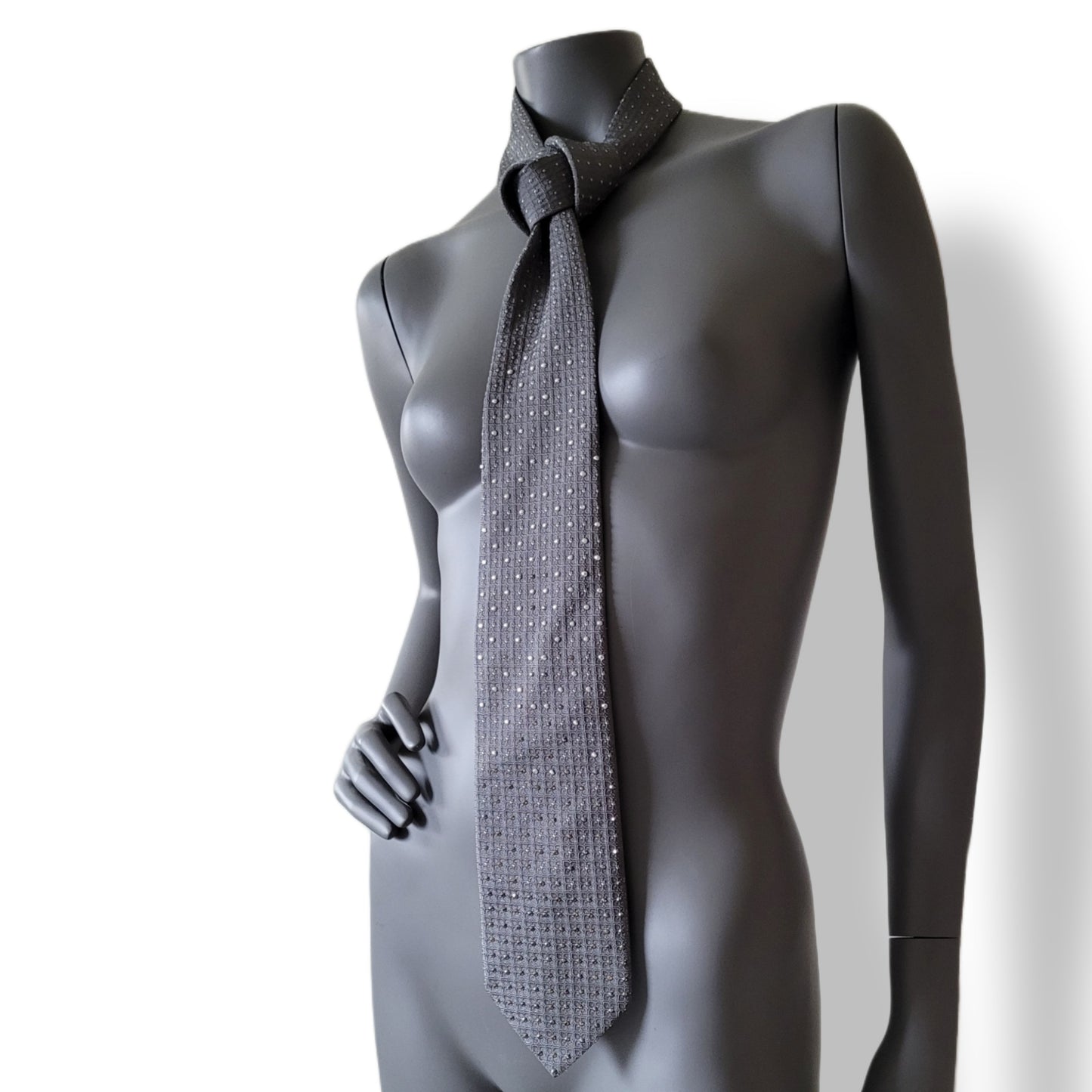 Another Dance collection: Starboy tie, vintage gray silk necktie with silver and gun metal rhinestones