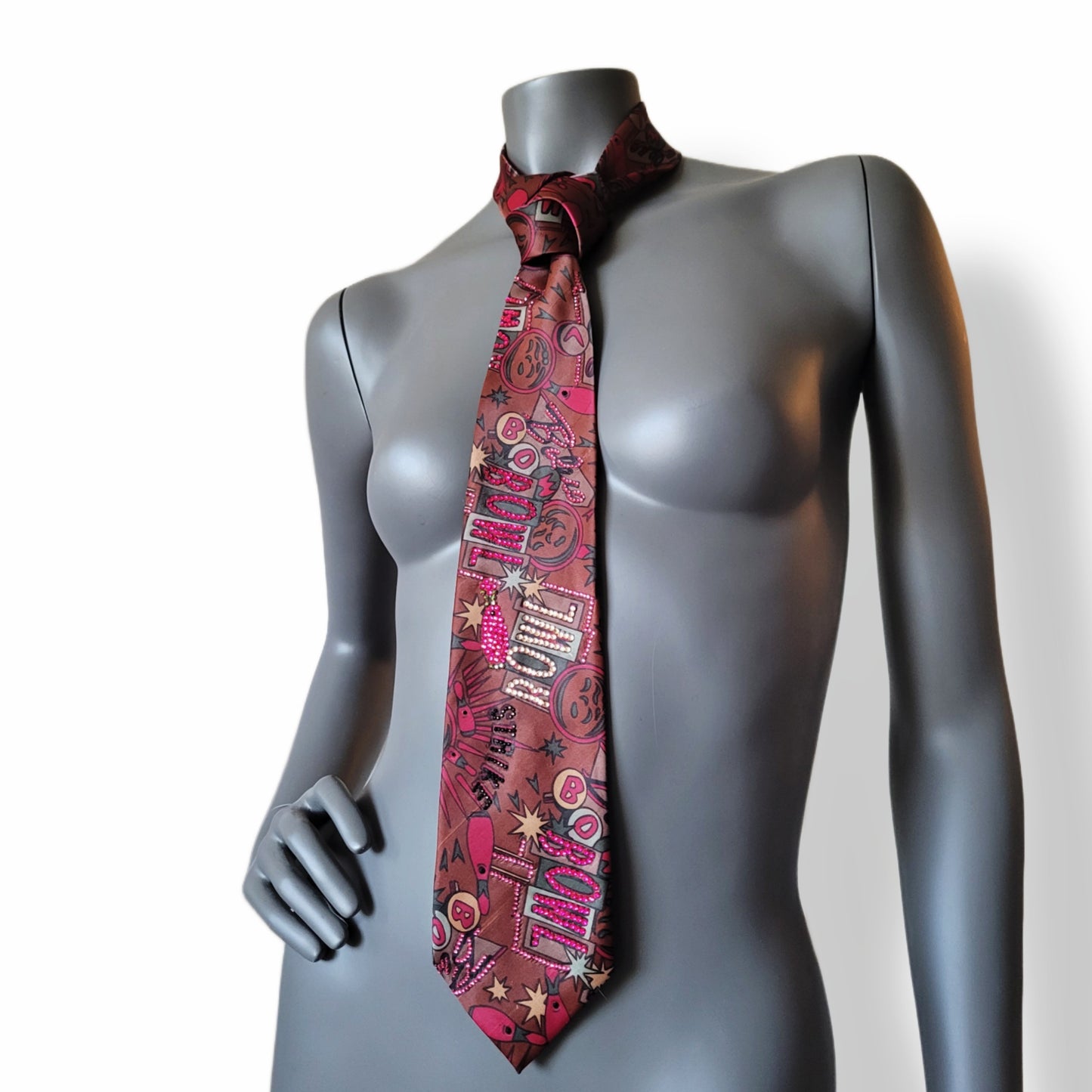 Sportmania collection: Strike tie, retro bowling print necktie with glass crystals