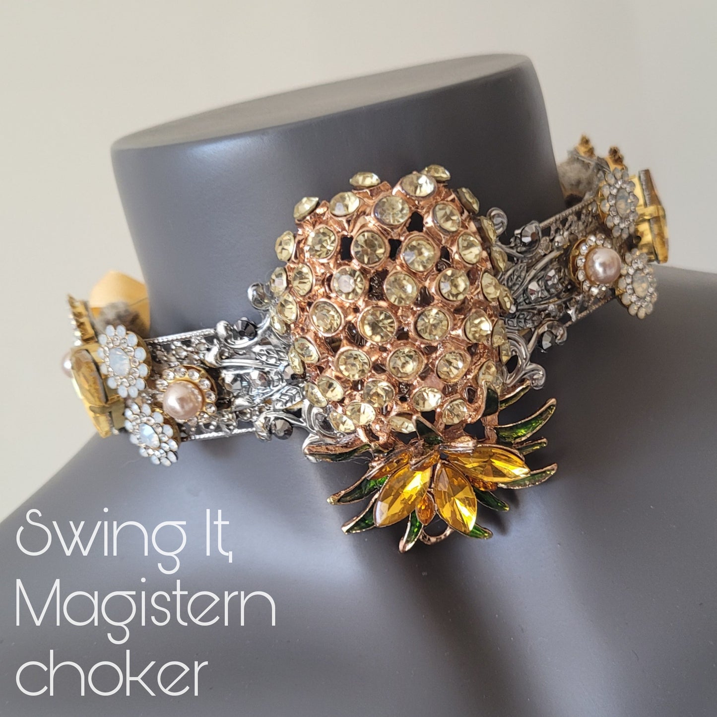 WhatEver collection: The Swing it, Magistern, reversable metal choker with a pineapple, glass crystals, and faux pearls. Can be worn both ways.