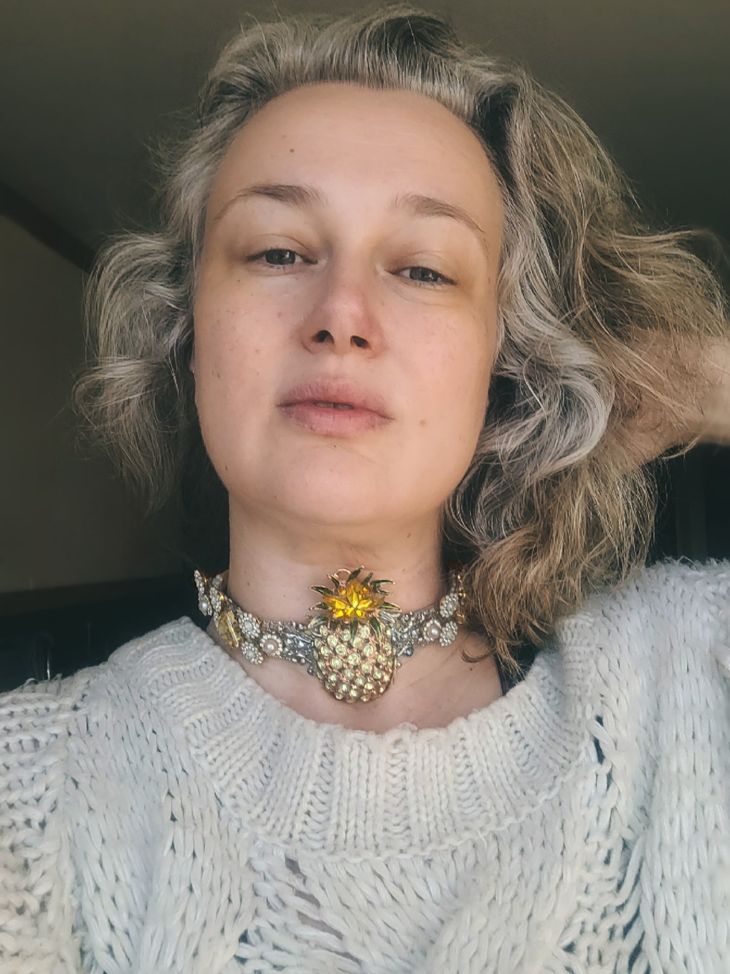 WhatEver collection: The Swing it, Magistern, reversable metal choker with a pineapple, glass crystals, and faux pearls. Can be worn both ways.