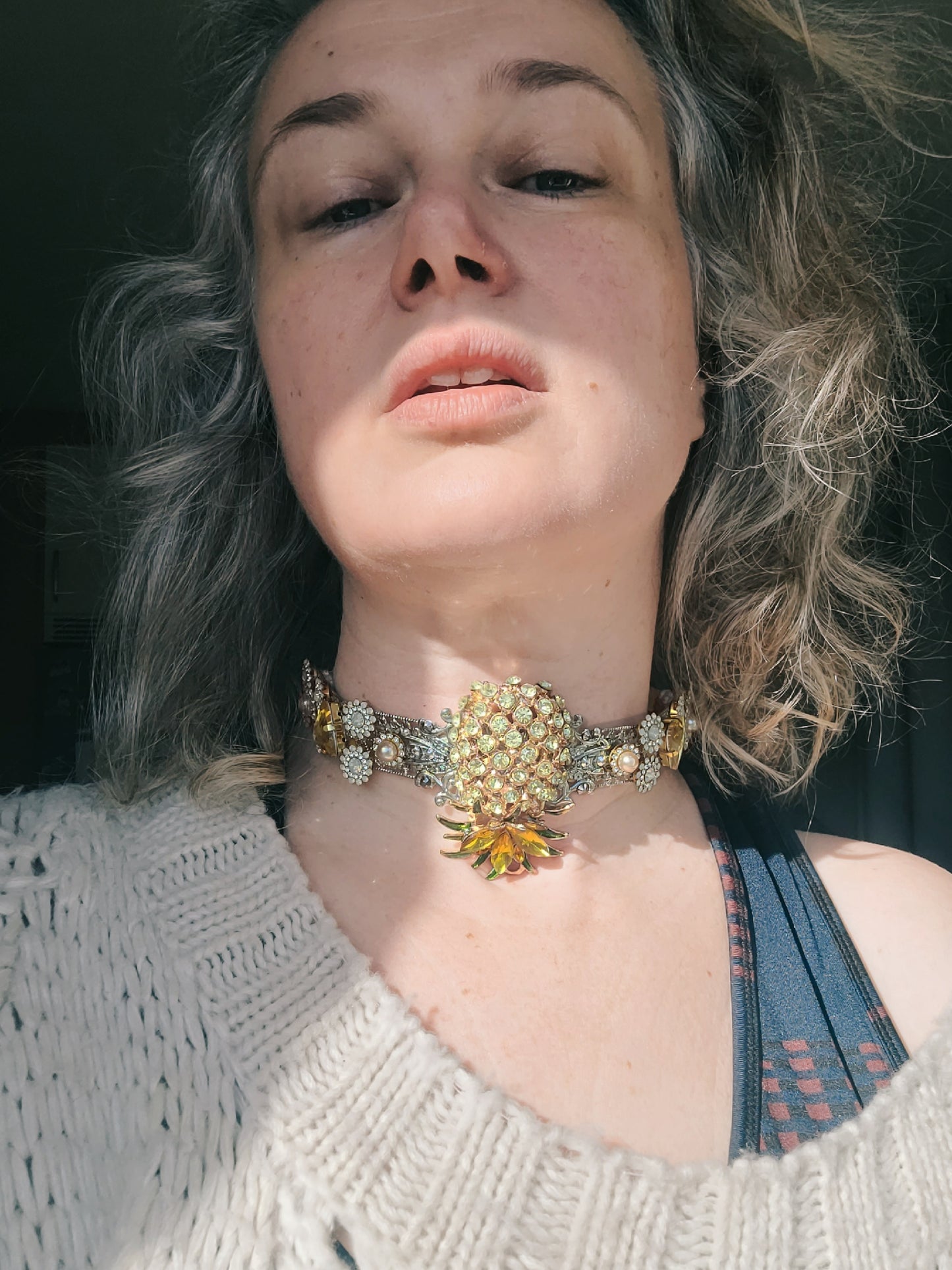 WhatEver collection: The Swing it, Magistern, reversable metal choker with a pineapple, glass crystals, and faux pearls. Can be worn both ways.
