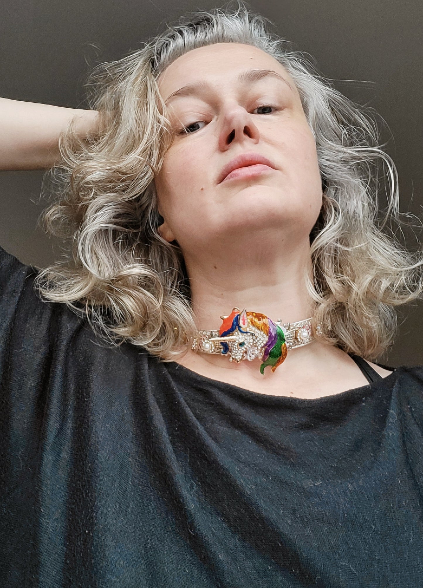 WhatEver collection: The Unicorny metal choker with rainbow unicorn head, faux pearls and high quality glass crystals