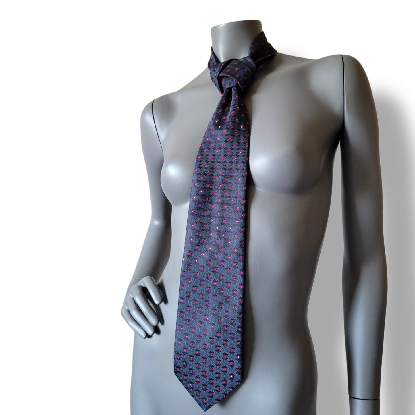 Another Dance collection: Urban City tie, vintage polyester necktie with hot pink glass crystals
