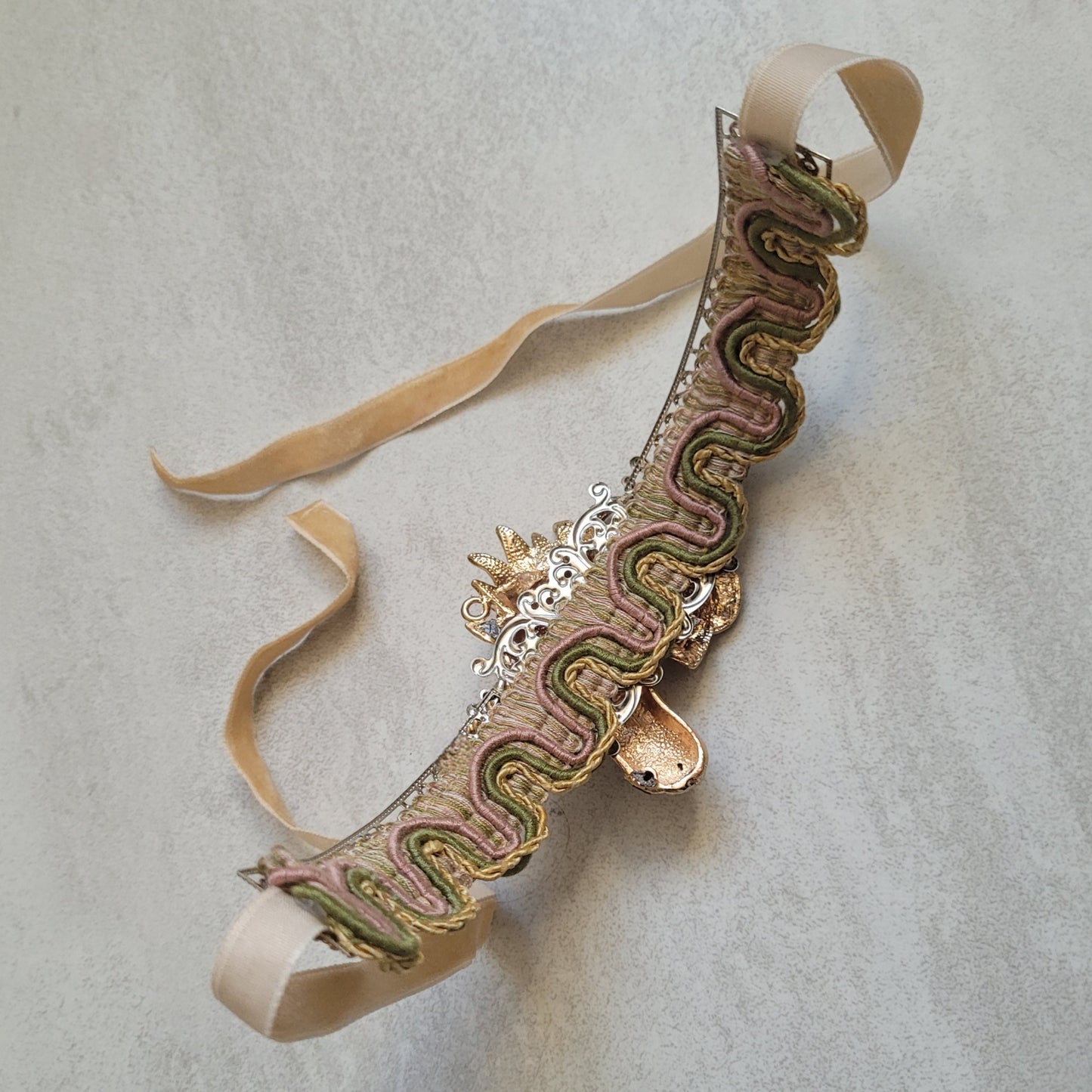 WhatEver collection: The Vanilla Unicorn metal choker with unicorn head, glass crystals, and soft decorative trim