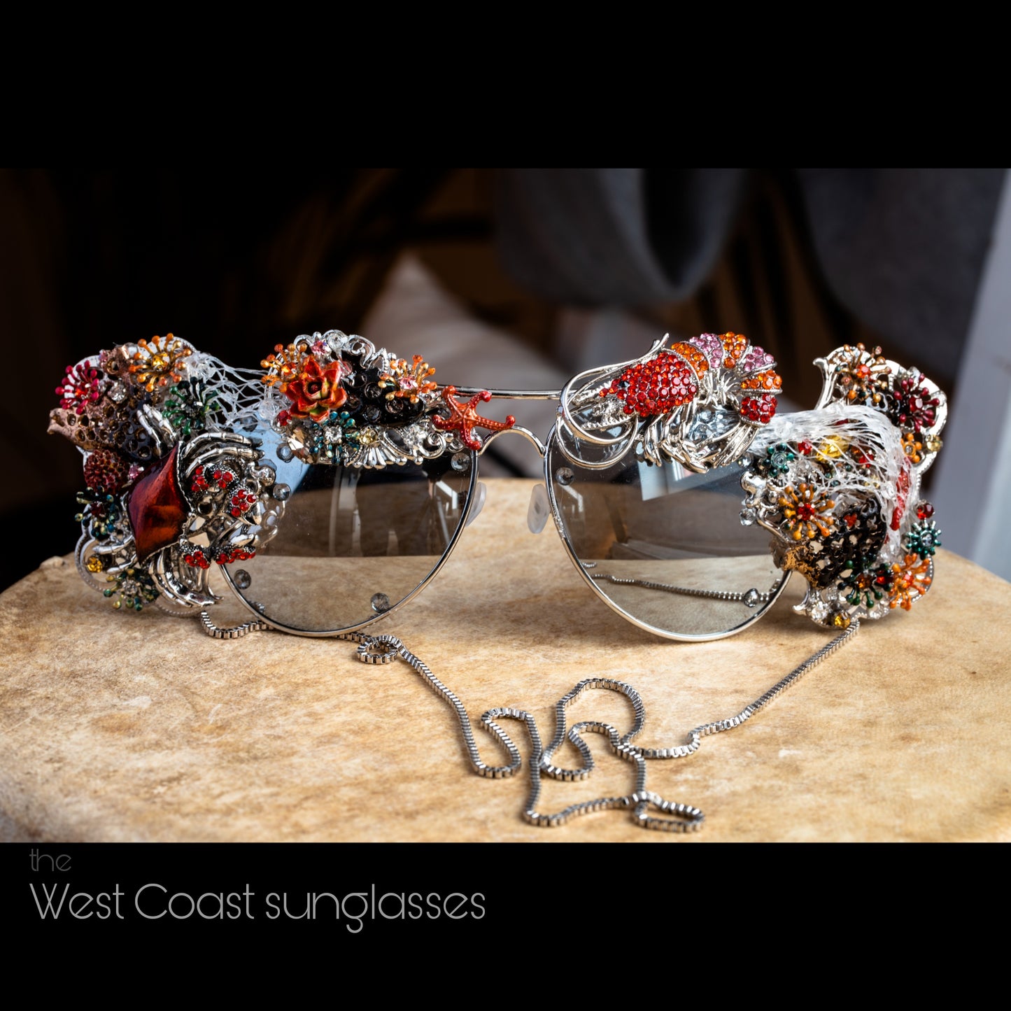 Bespoke order: Wearable art sunglasses, flamboyant showpiece sunnies (1 spot available for March - May 2024)