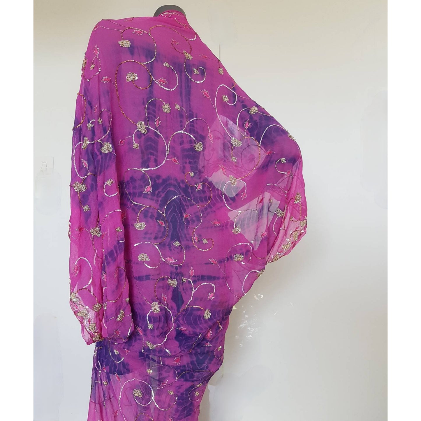 Draped kimono, hand dyed batik in cerise and navy (XL-XXL)