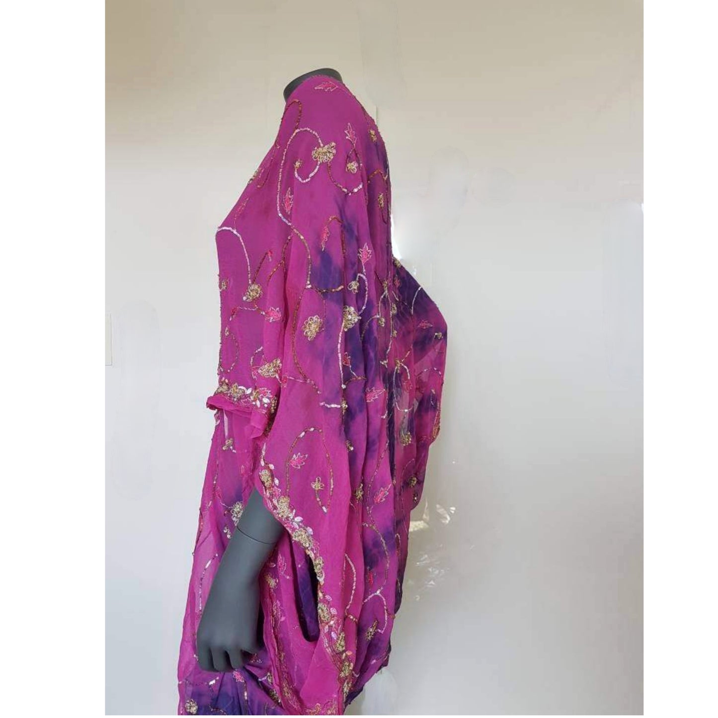 Draped kimono, hand dyed batik in cerise and navy (XL-XXL)
