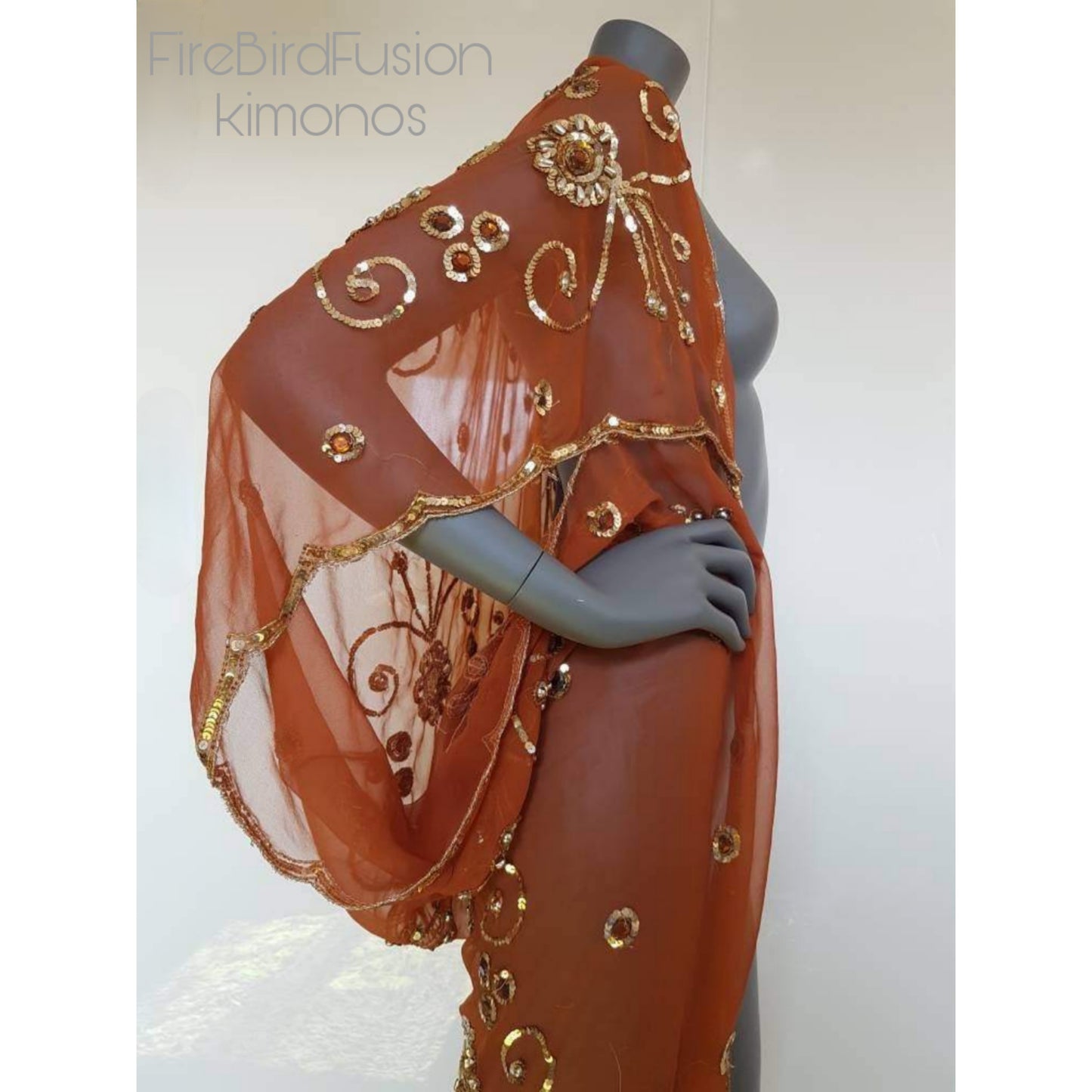 Draped kimono in rusty brown (M)