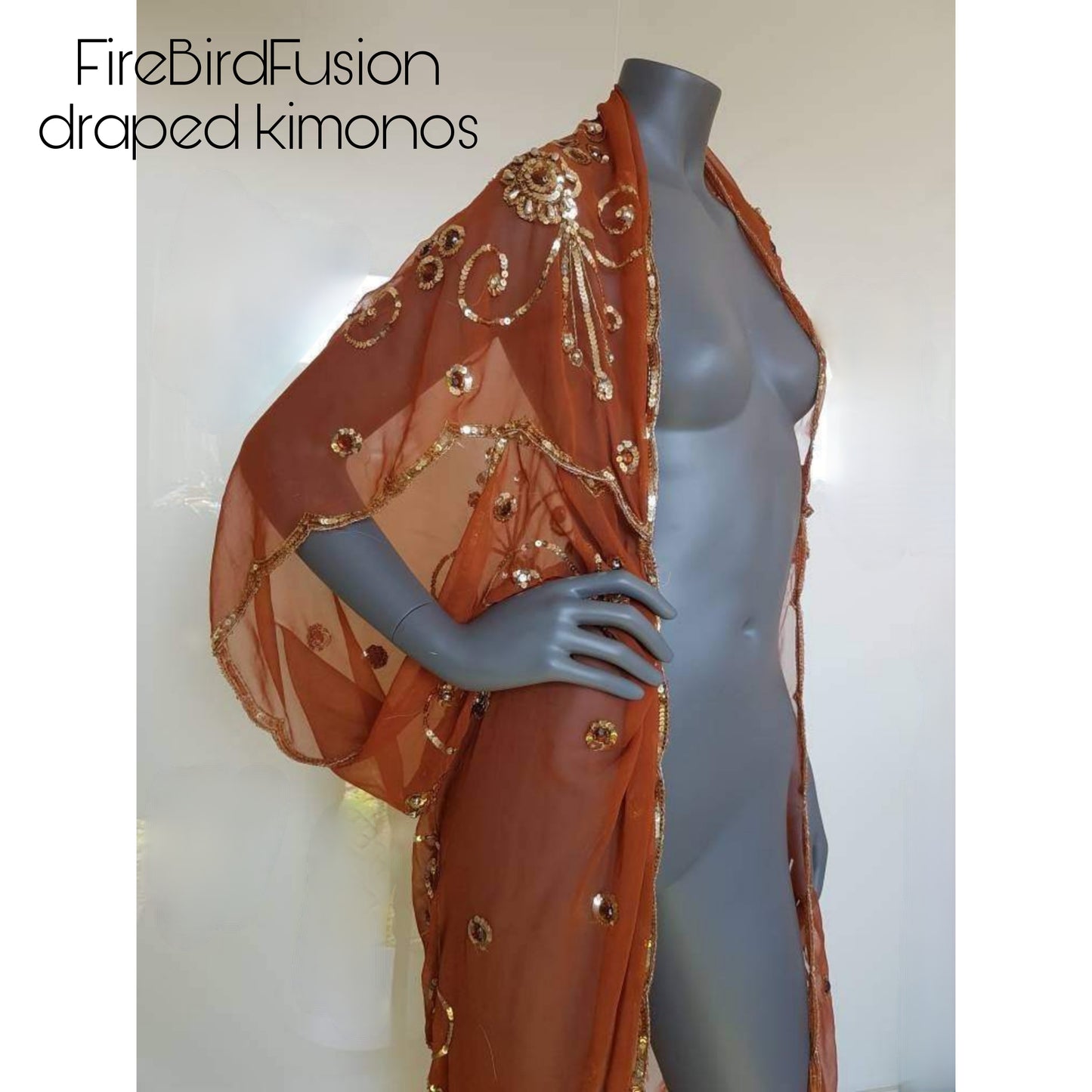 Draped kimono in rusty brown (M)