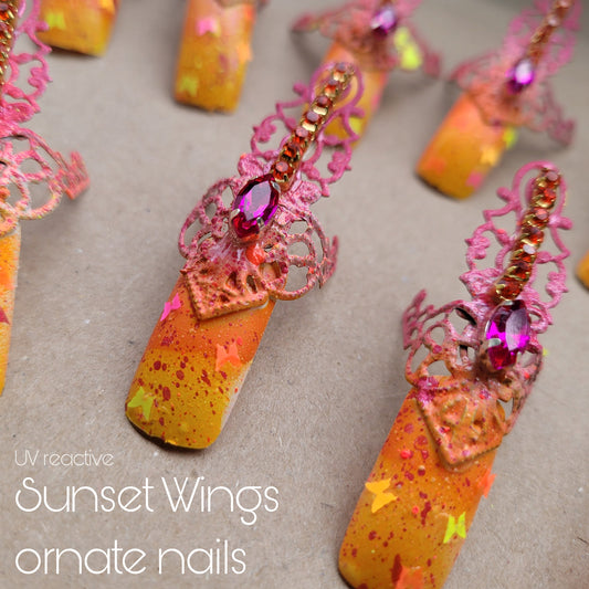 Made-to-order: the Sunset Wings ornate nails (flouroscent)