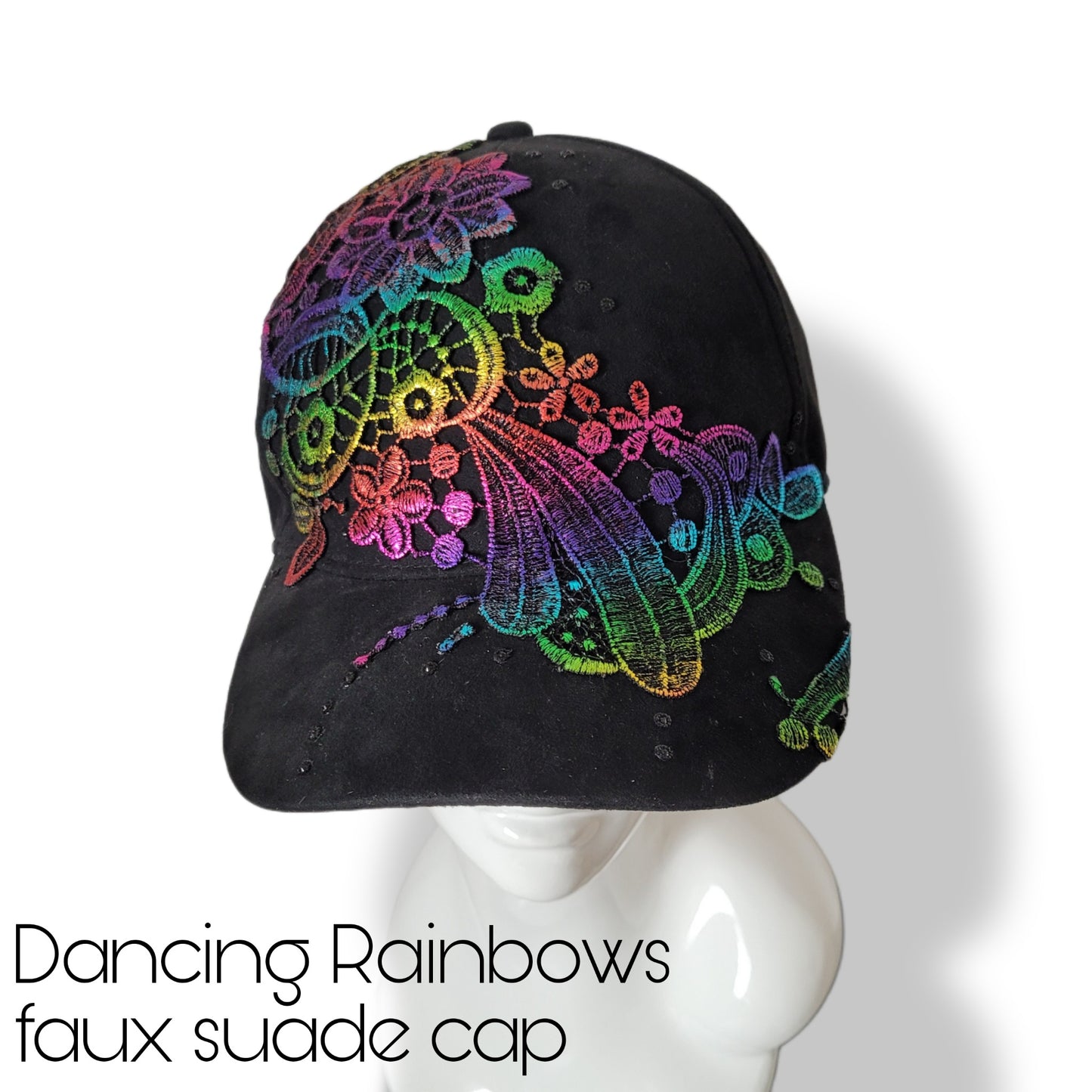 Viveka Gren Revamp, PRIDE edition: Dancing Rainbows faux suade cap (Large/size 58)