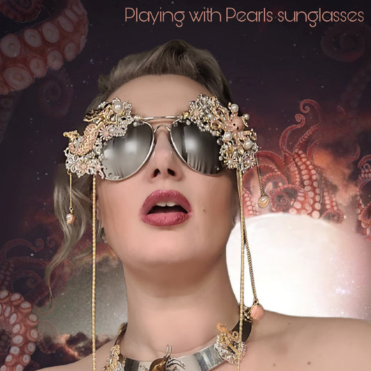 Shifting Depths collection: the Playing with Pearls sculptural sunglasses
