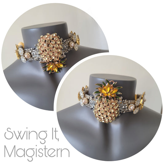 WhatEver collection: The Swing it, Magistern, reversable metal choker with a pineapple, glass crystals, and faux pearls. Can be worn both ways.