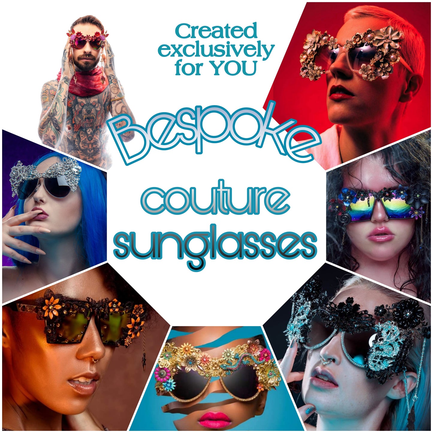 Bespoke order: Wearable art sunglasses, flamboyant showpiece sunnies (1 spot available for March - May 2024)