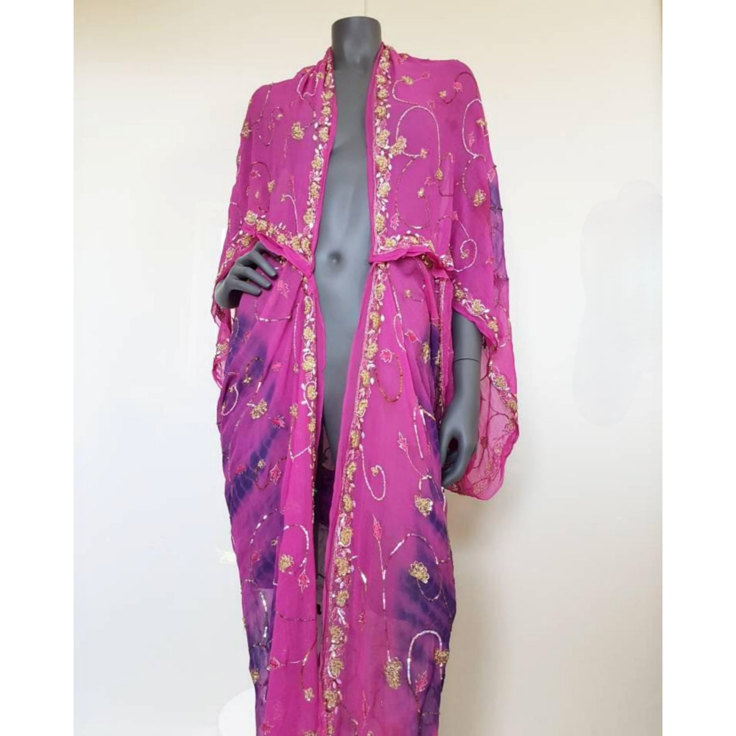 Draped kimono, hand dyed batik in cerise and navy (XL-XXL)